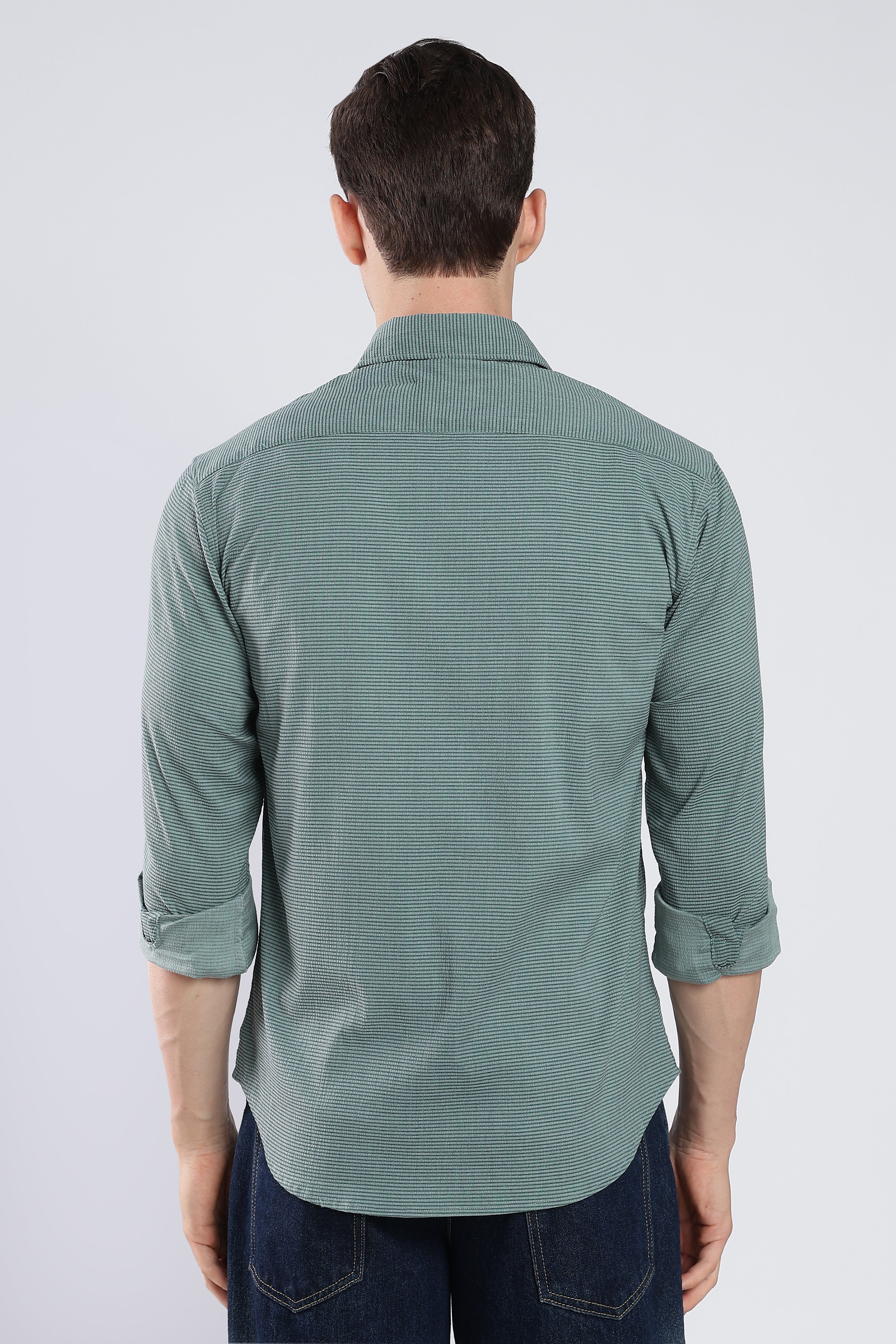 Green Sage Seer Sucker Shirt