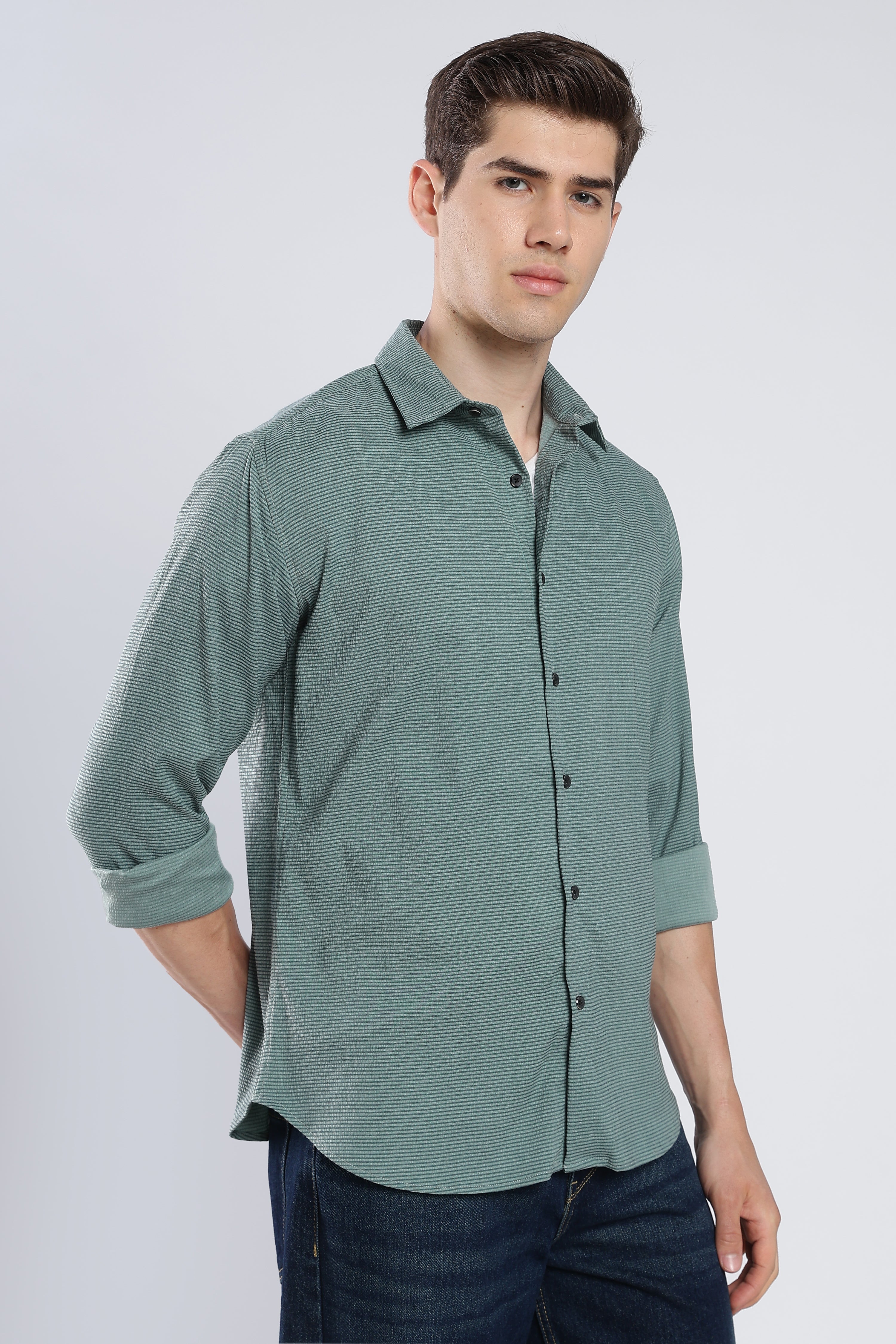 Green Sage Seer Sucker Shirt