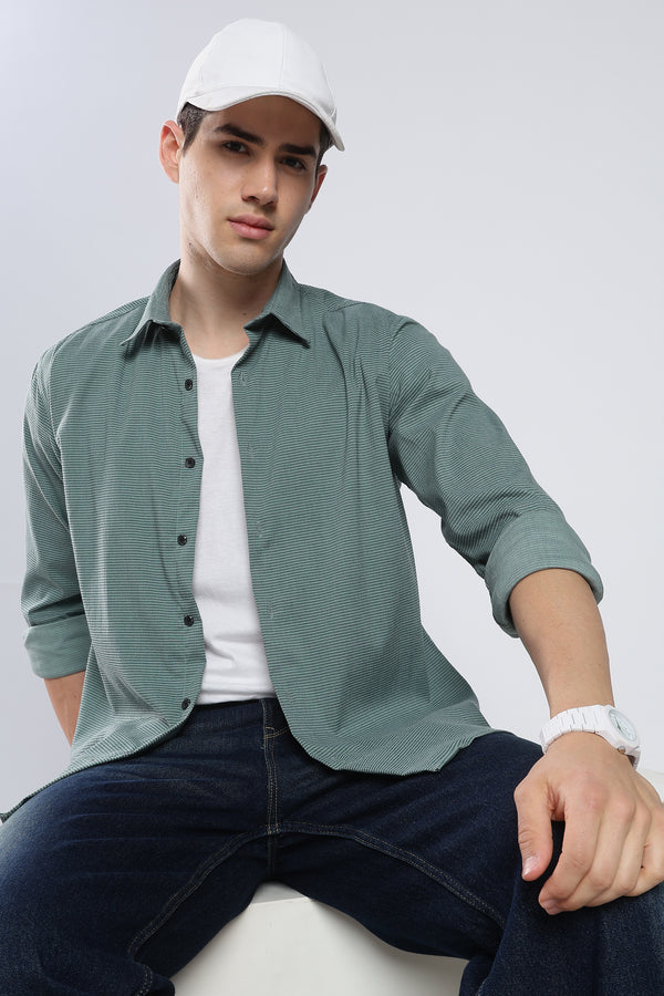 Green Sage Seer Sucker Shirt
