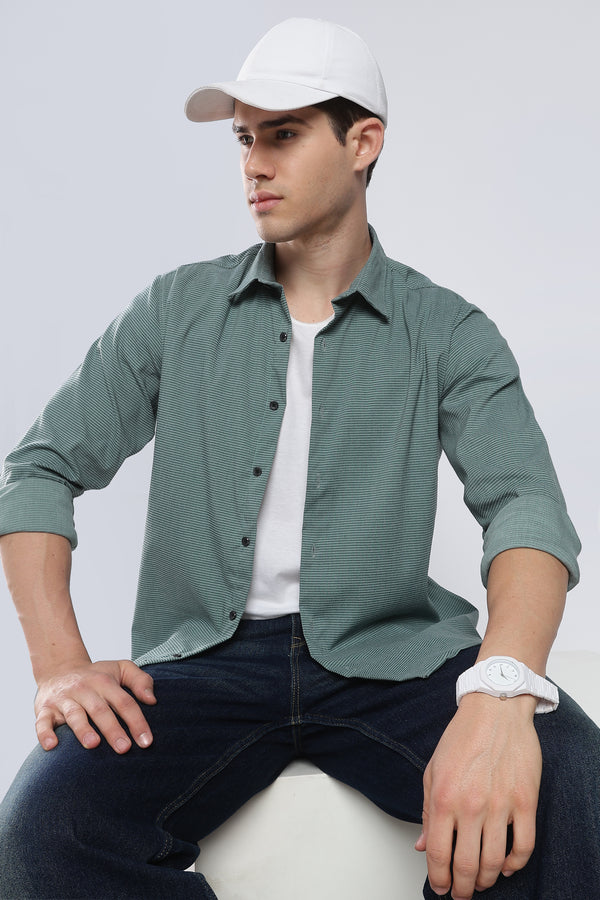 Green Sage Seer Sucker Shirt