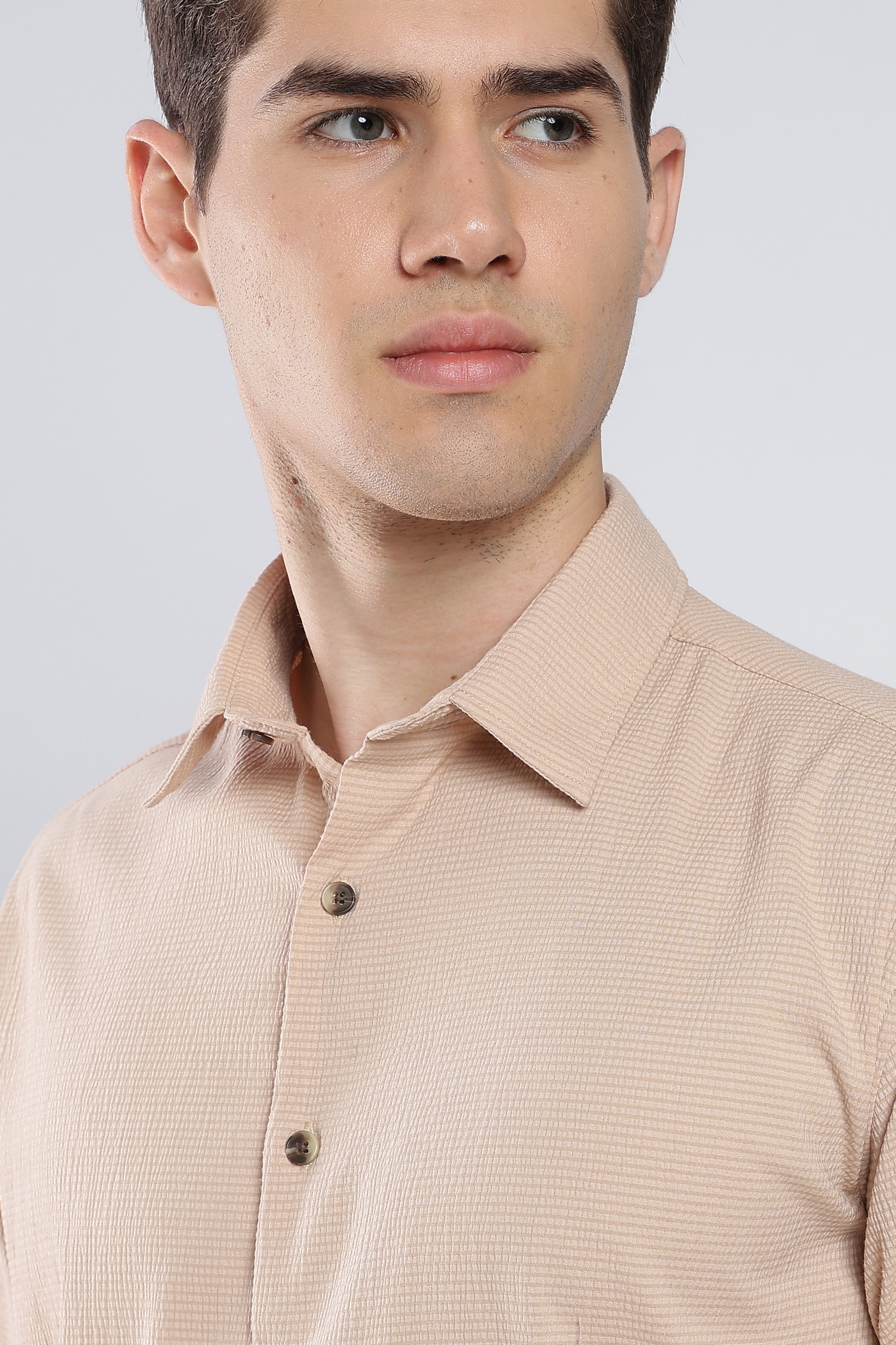 Beige Seer Sucker Shirt