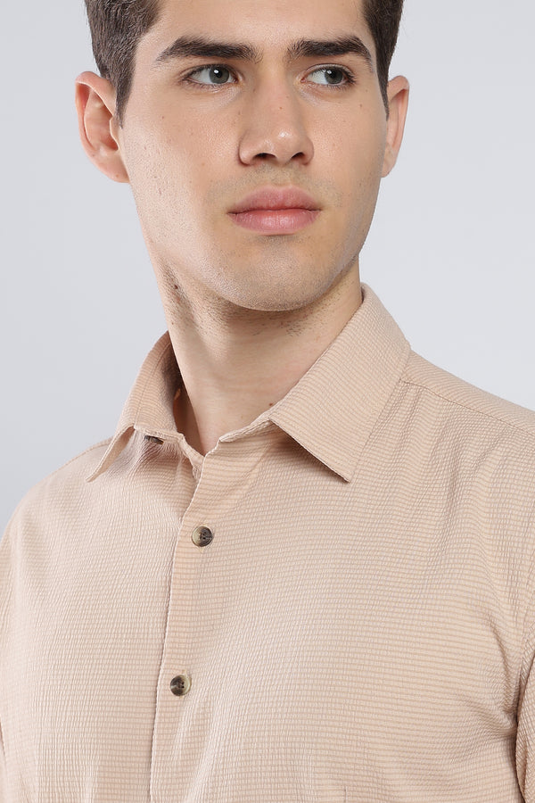 Beige Seer Sucker Shirt