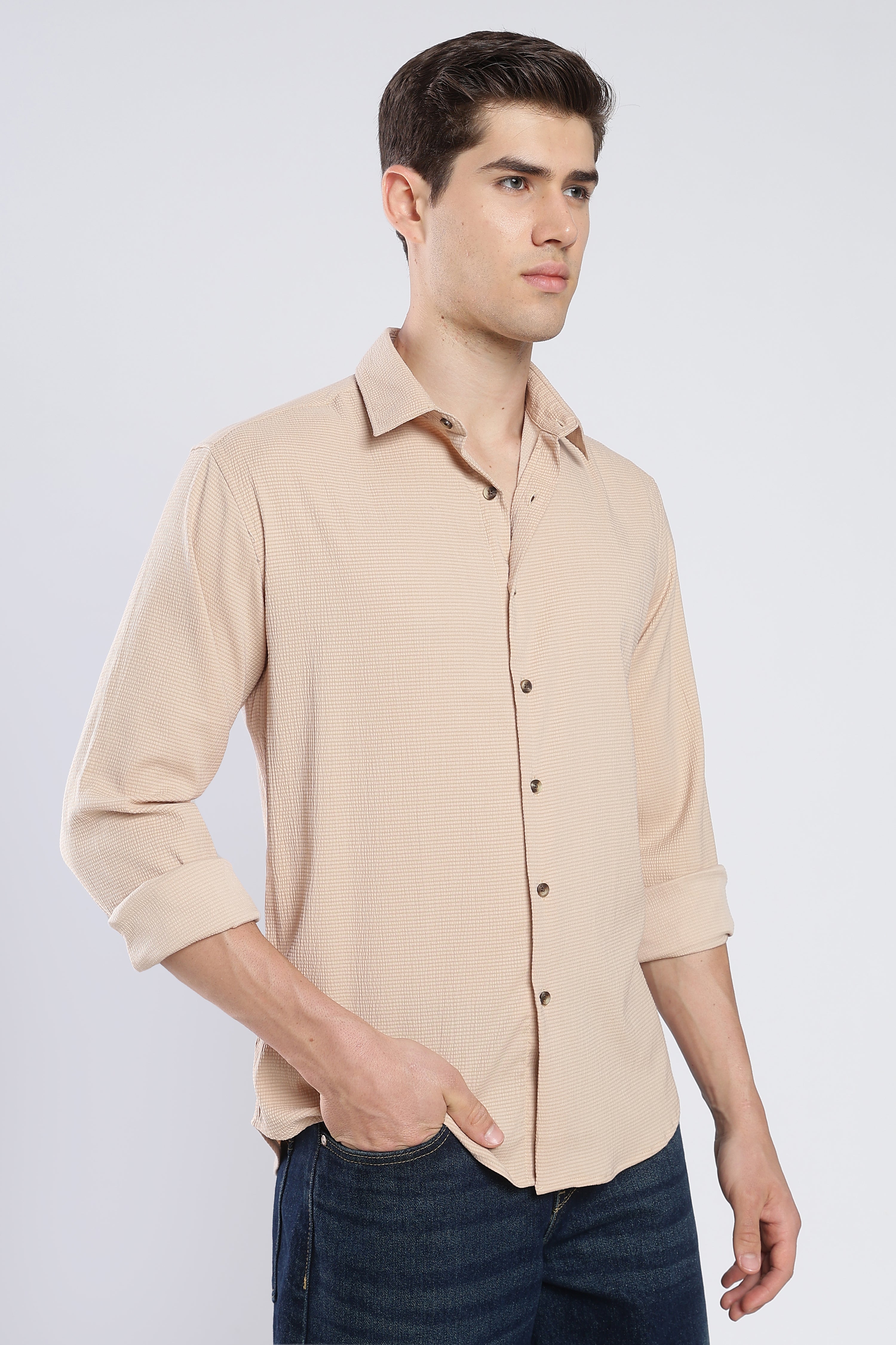 Beige Seer Sucker Shirt