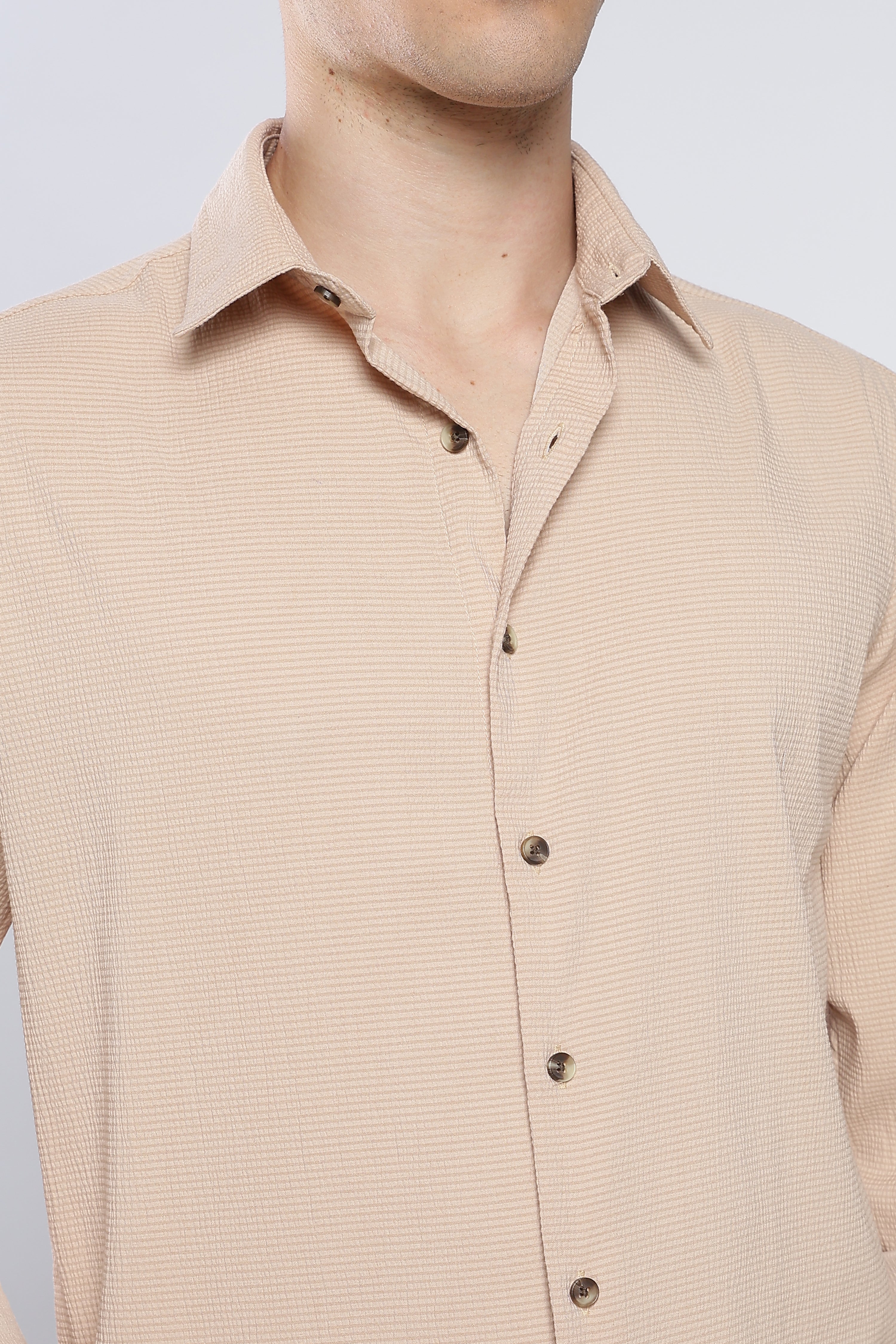 Beige Seer Sucker Shirt