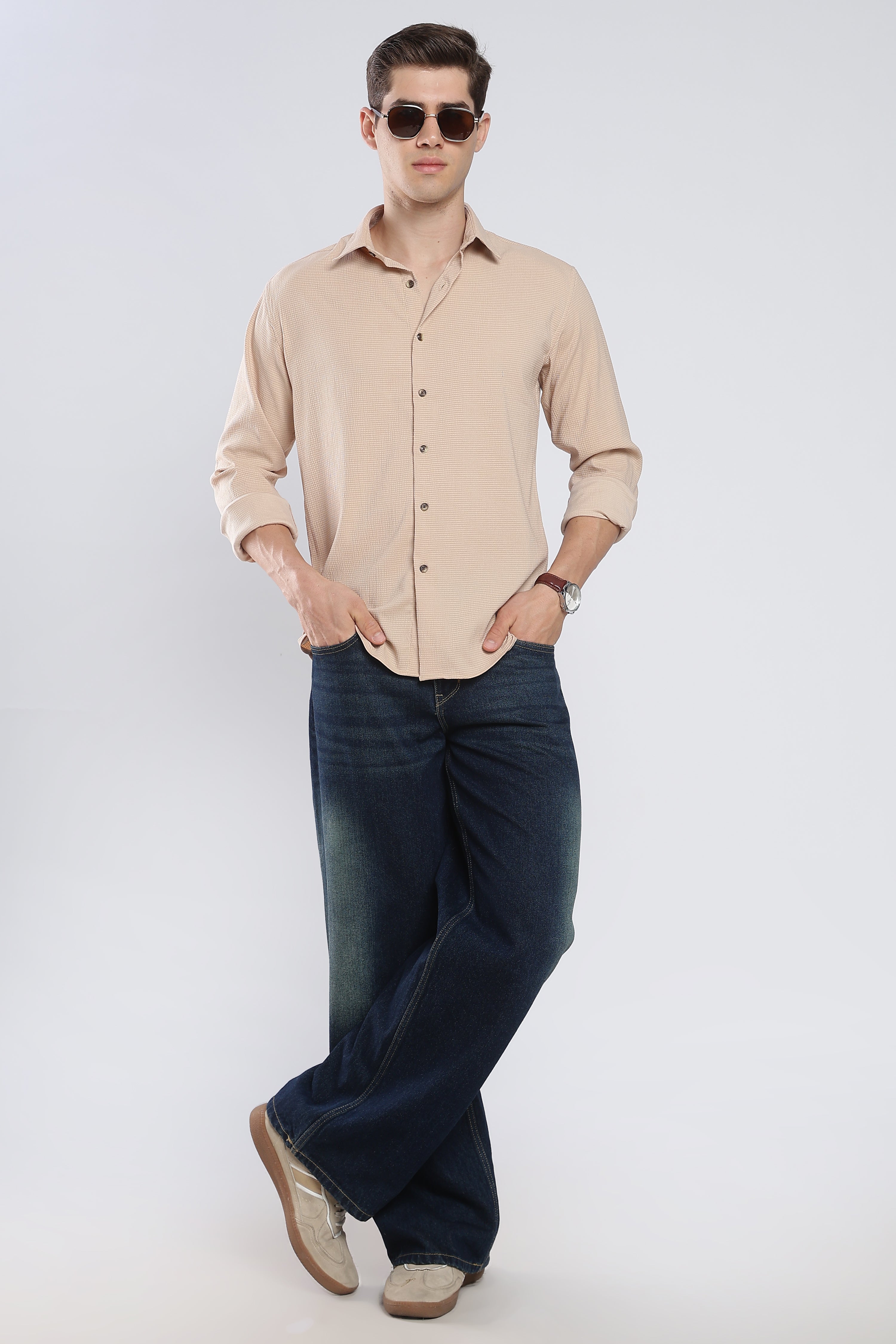 Beige Seer Sucker Shirt
