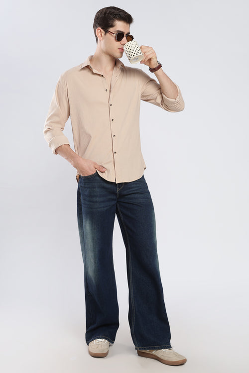 Beige Seer Sucker Shirt