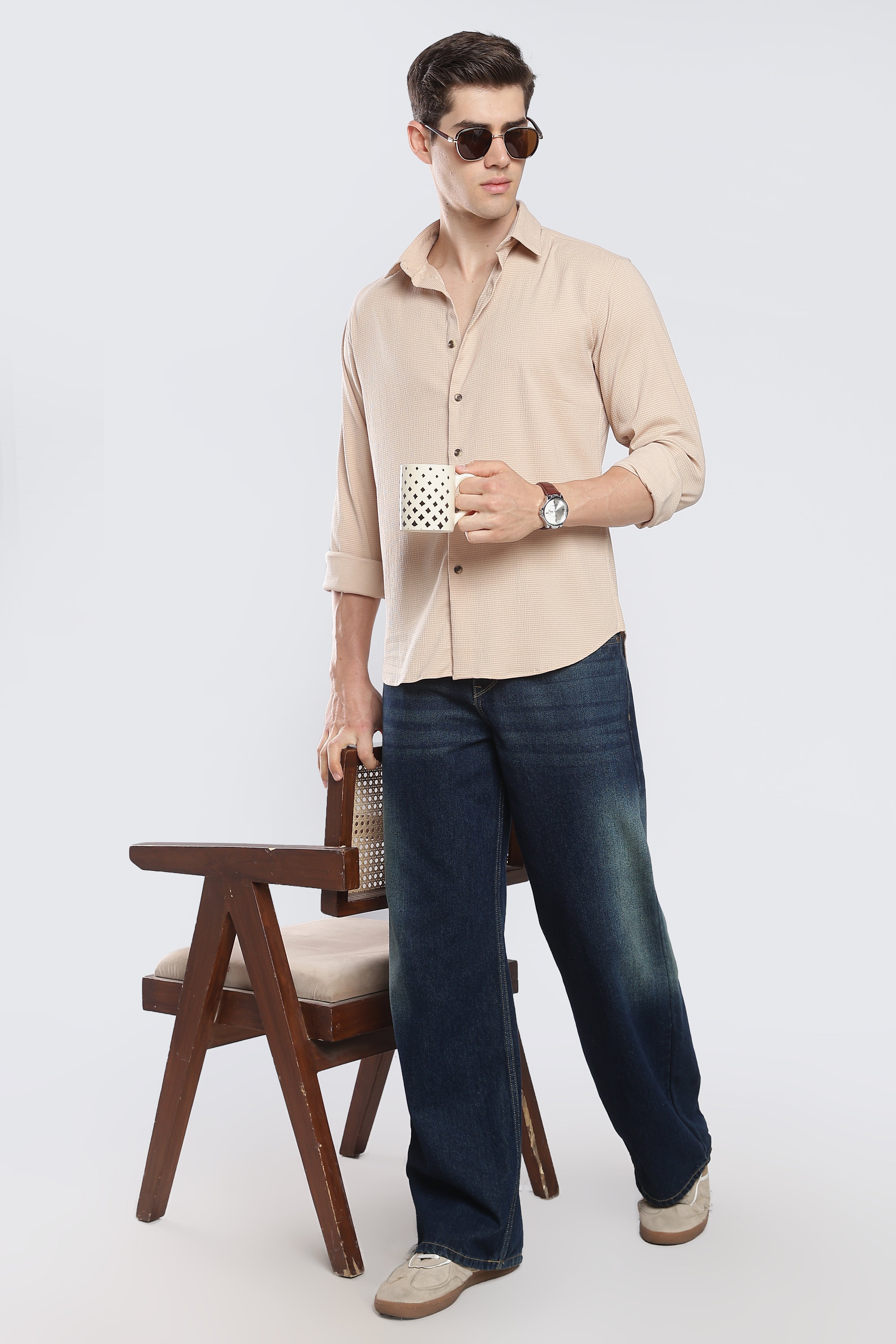 Beige Seer Sucker Shirt