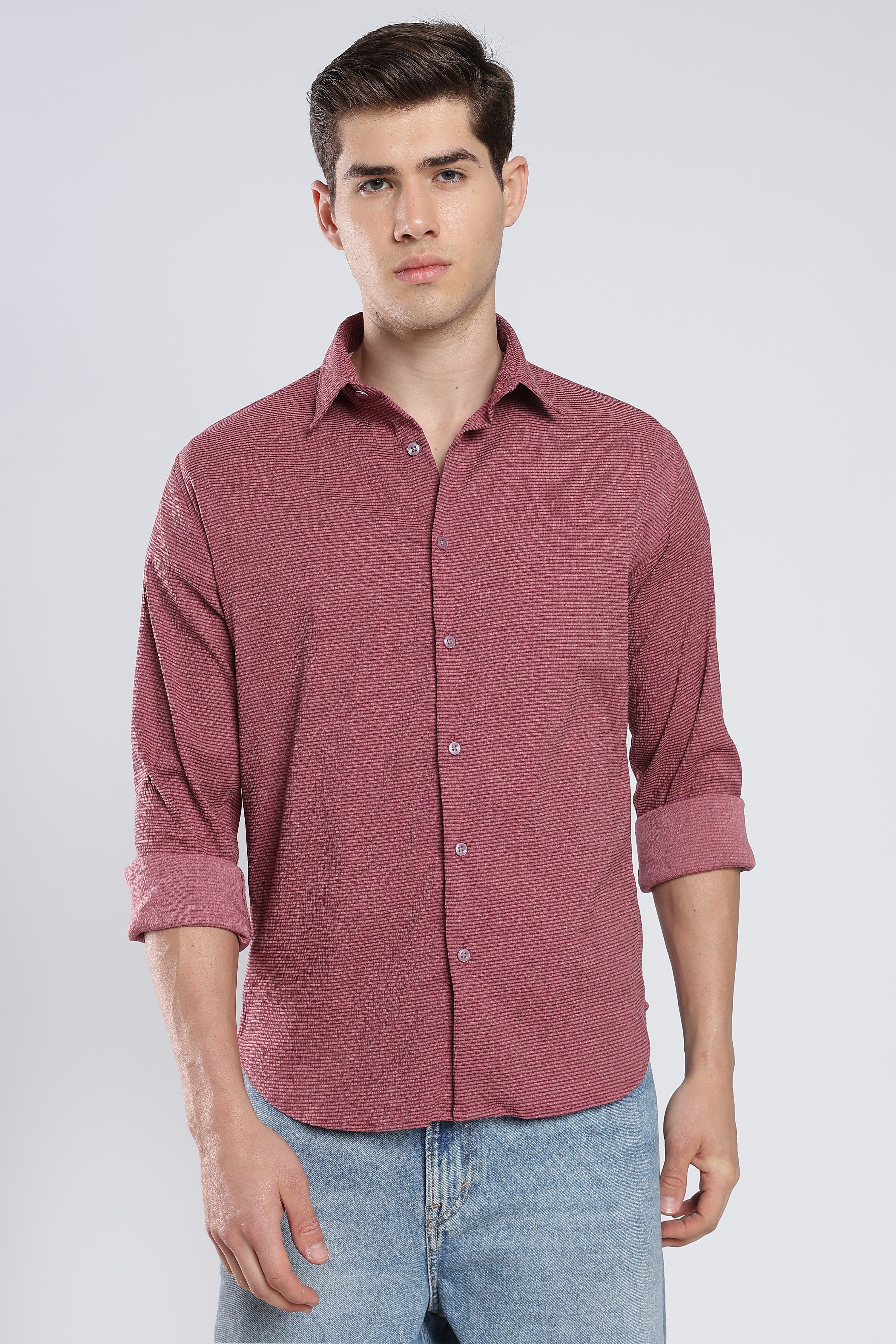 Maroon Wine Seer Sucker Shirt