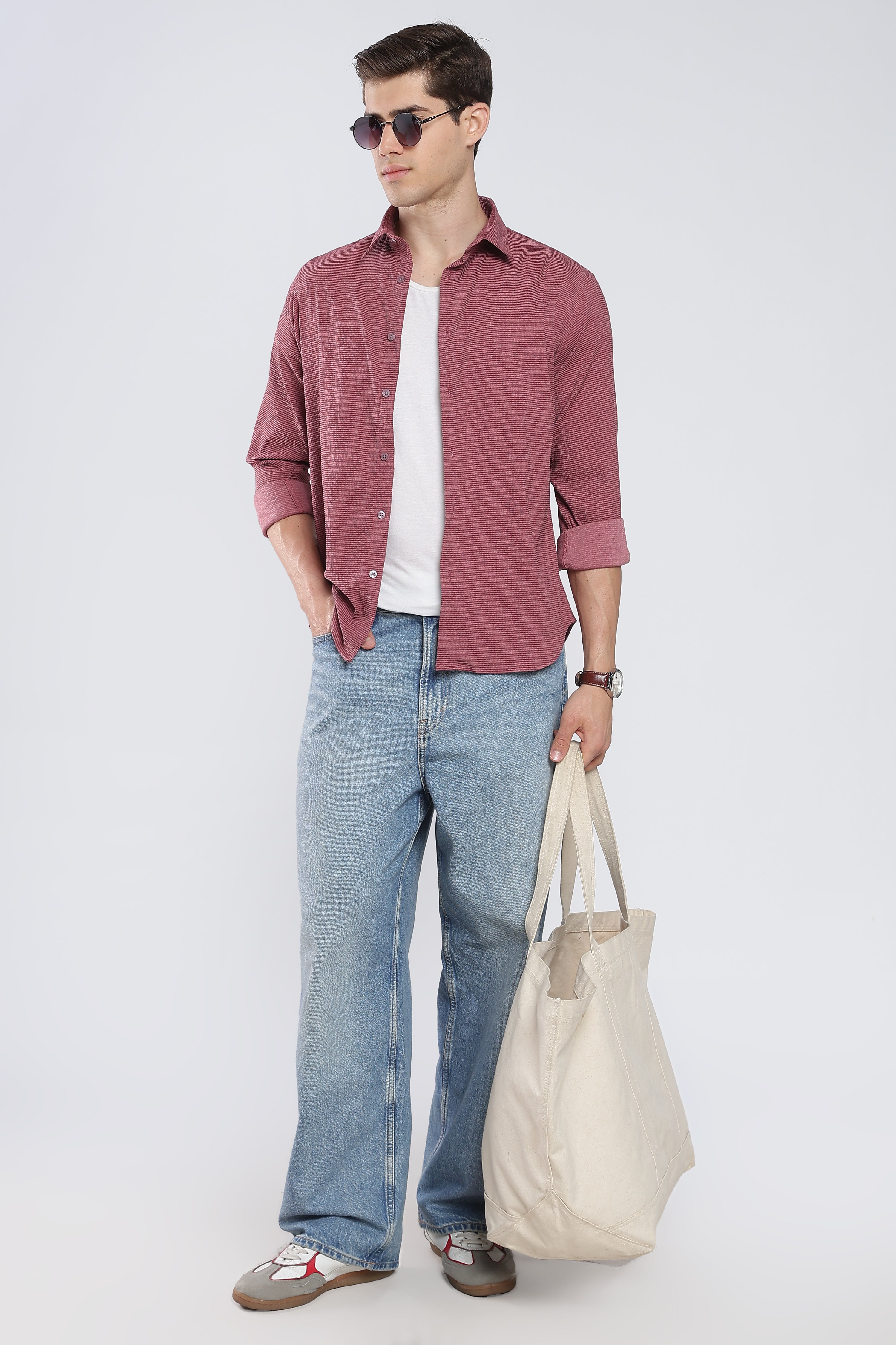 Maroon Wine Seer Sucker Shirt