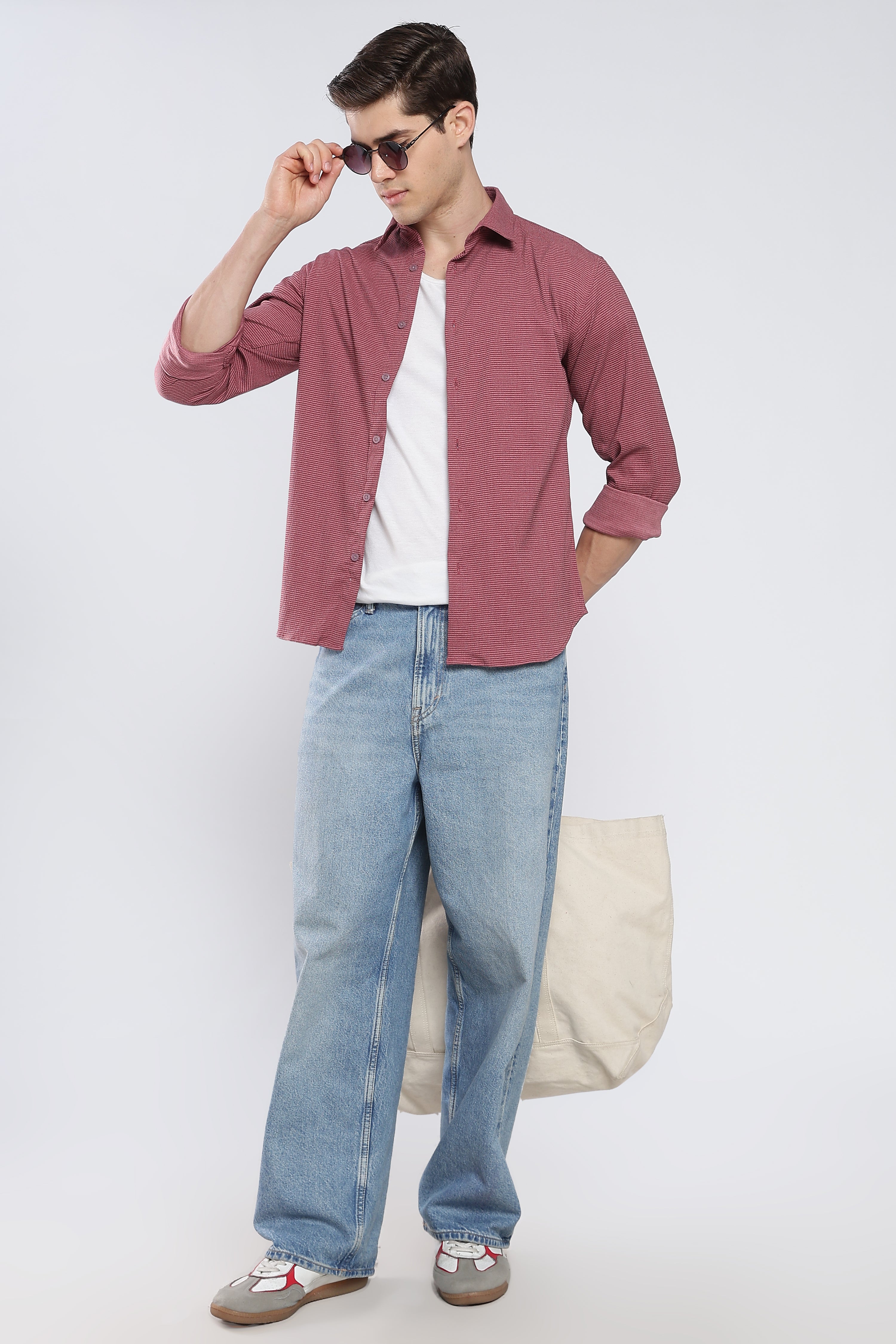 Maroon Wine Seer Sucker Shirt