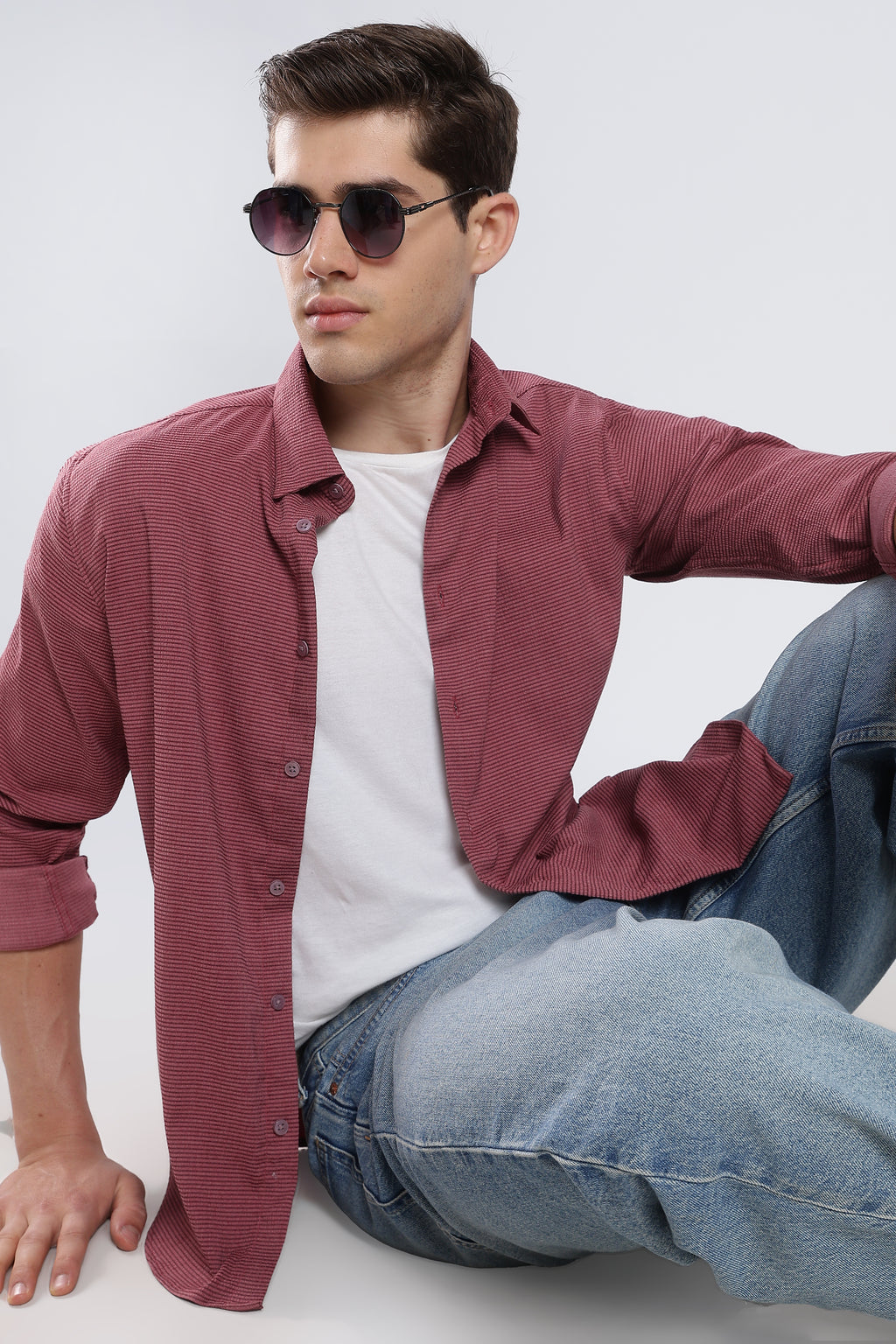 Maroon Wine Seer Sucker Shirt