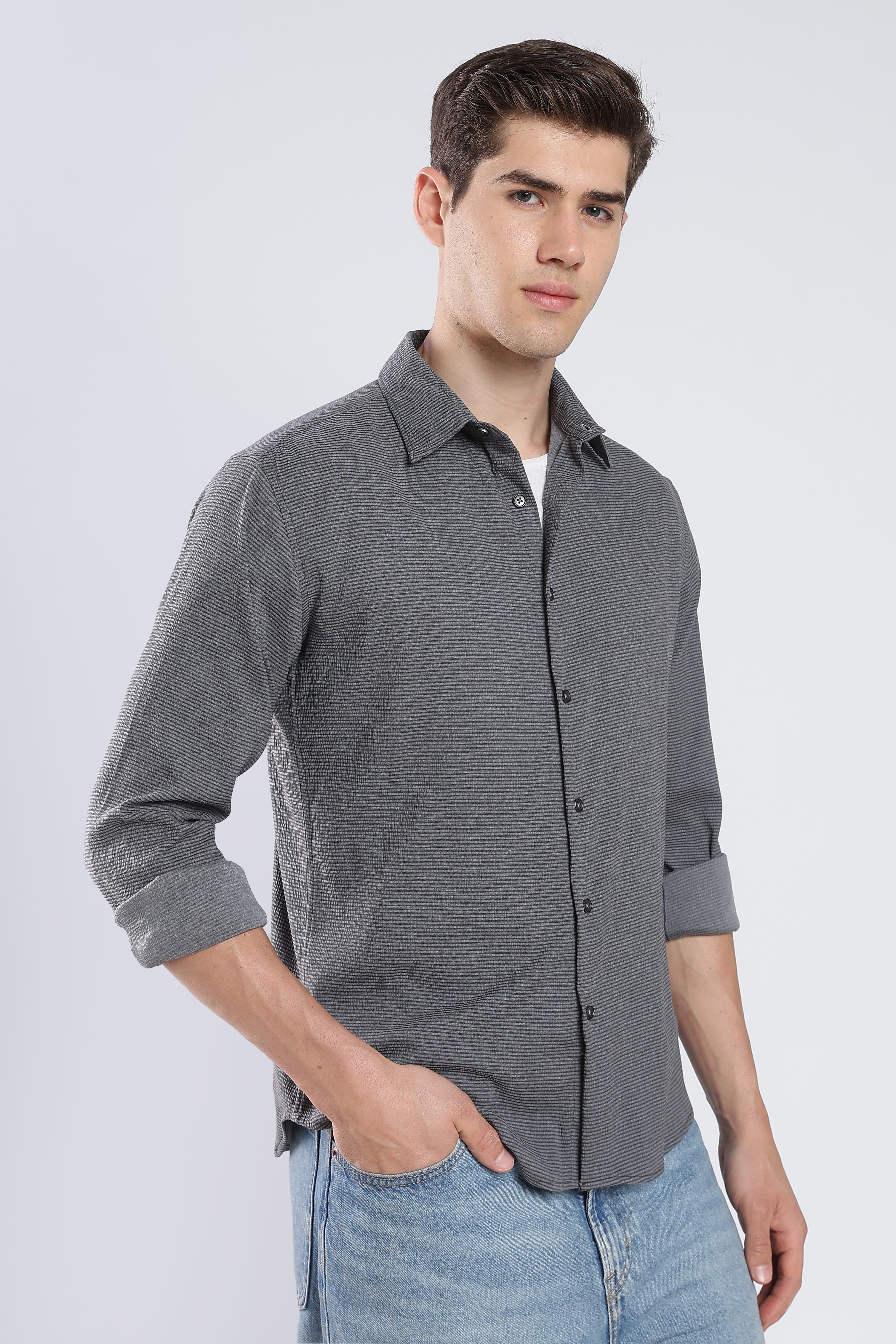 Charcoal Gray Seer Sucker Shirt