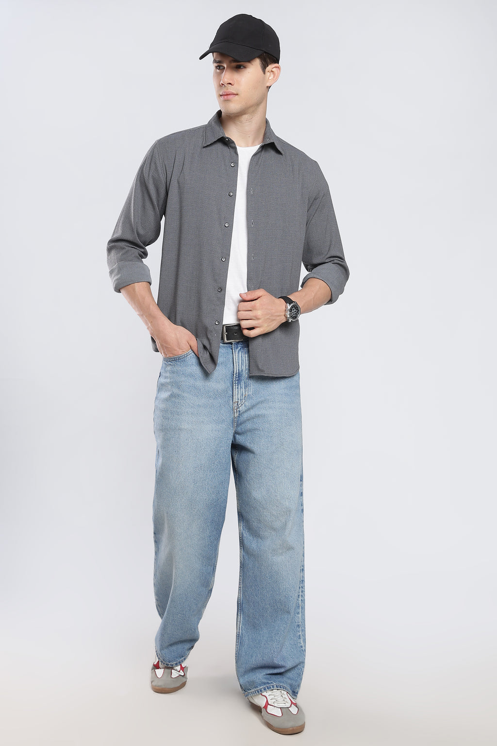 Charcoal Gray Seer Sucker Shirt
