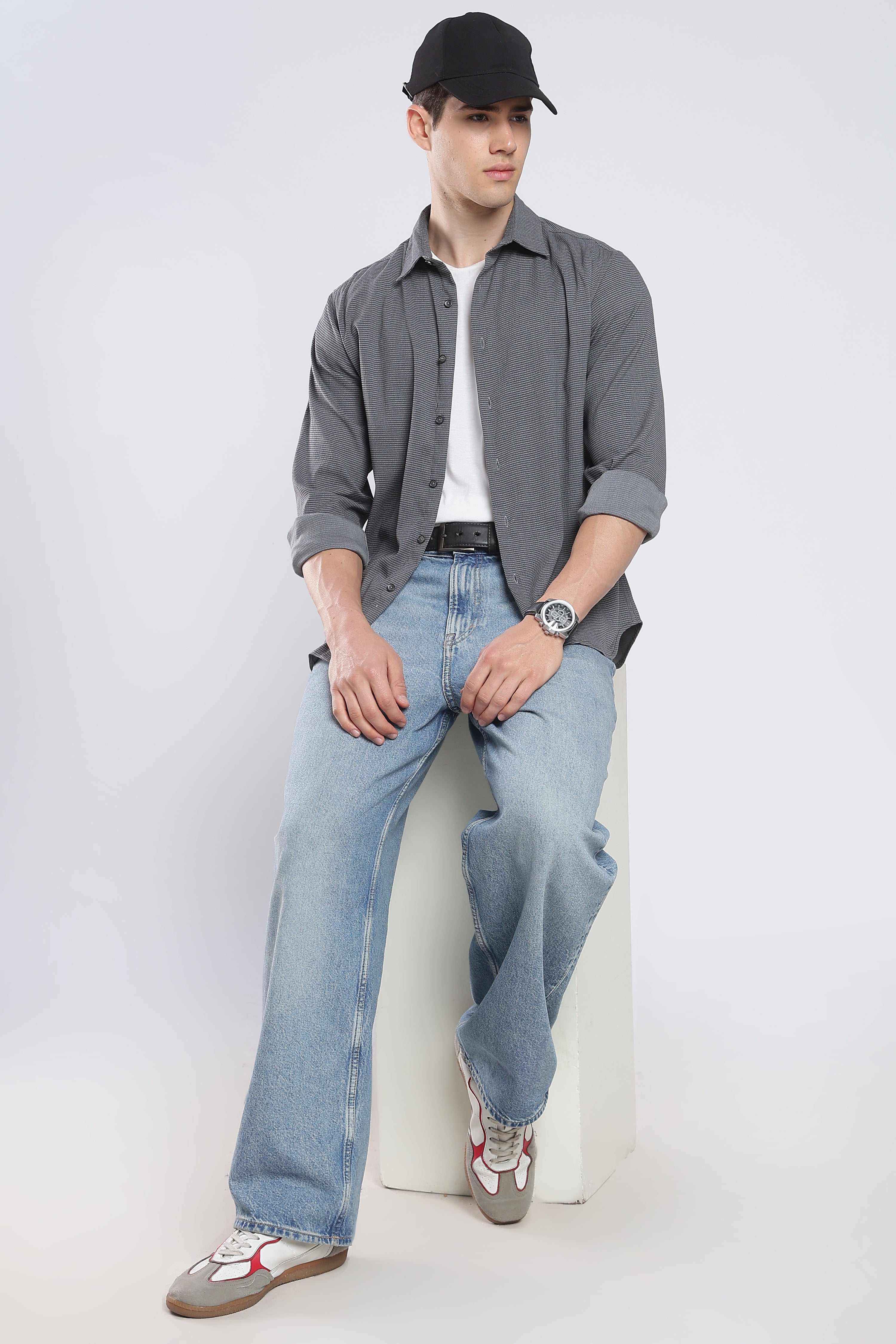 Charcoal Gray Seer Sucker Shirt