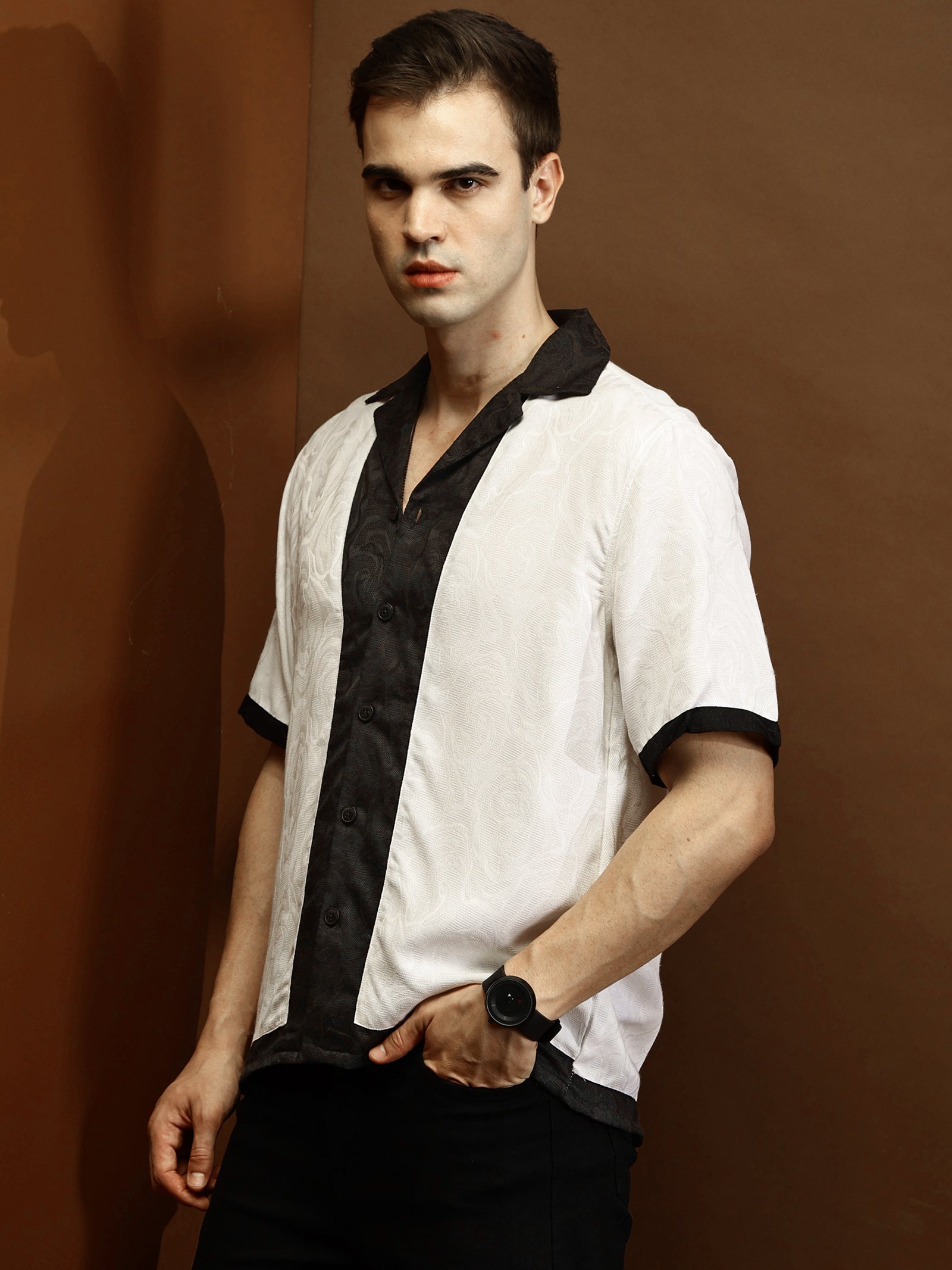 White Self Texture Relaxed Boxy Shirt