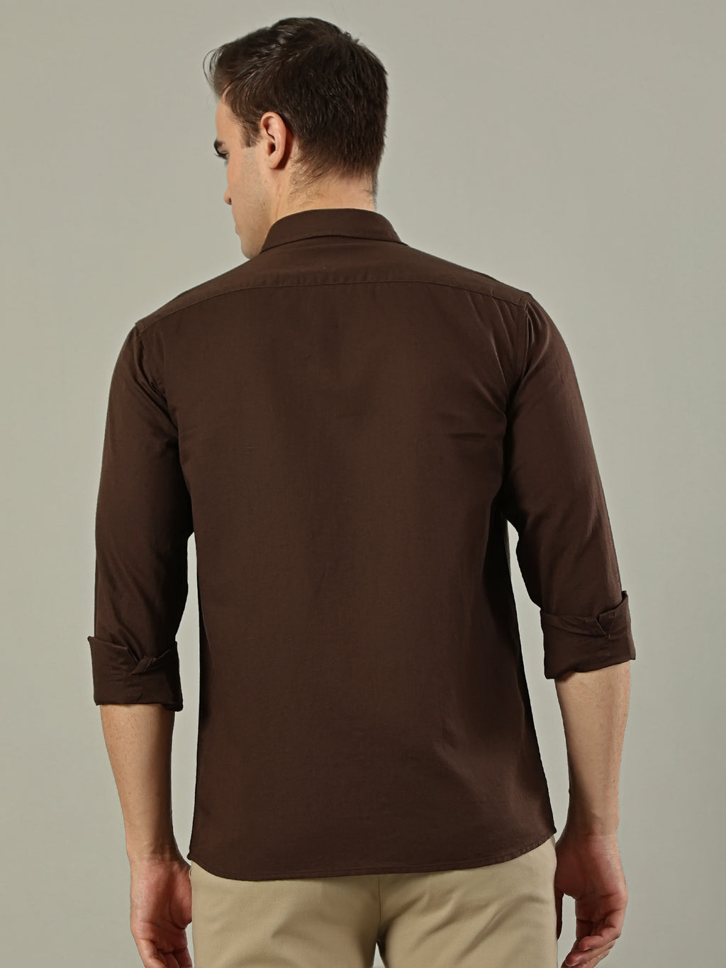 Brown Leaf Linen Blend Embroidery Shirt