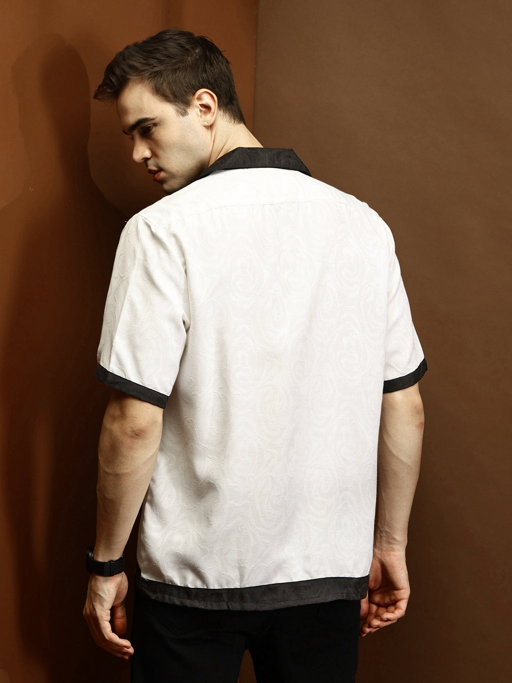 White Self Texture Relaxed Boxy Shirt