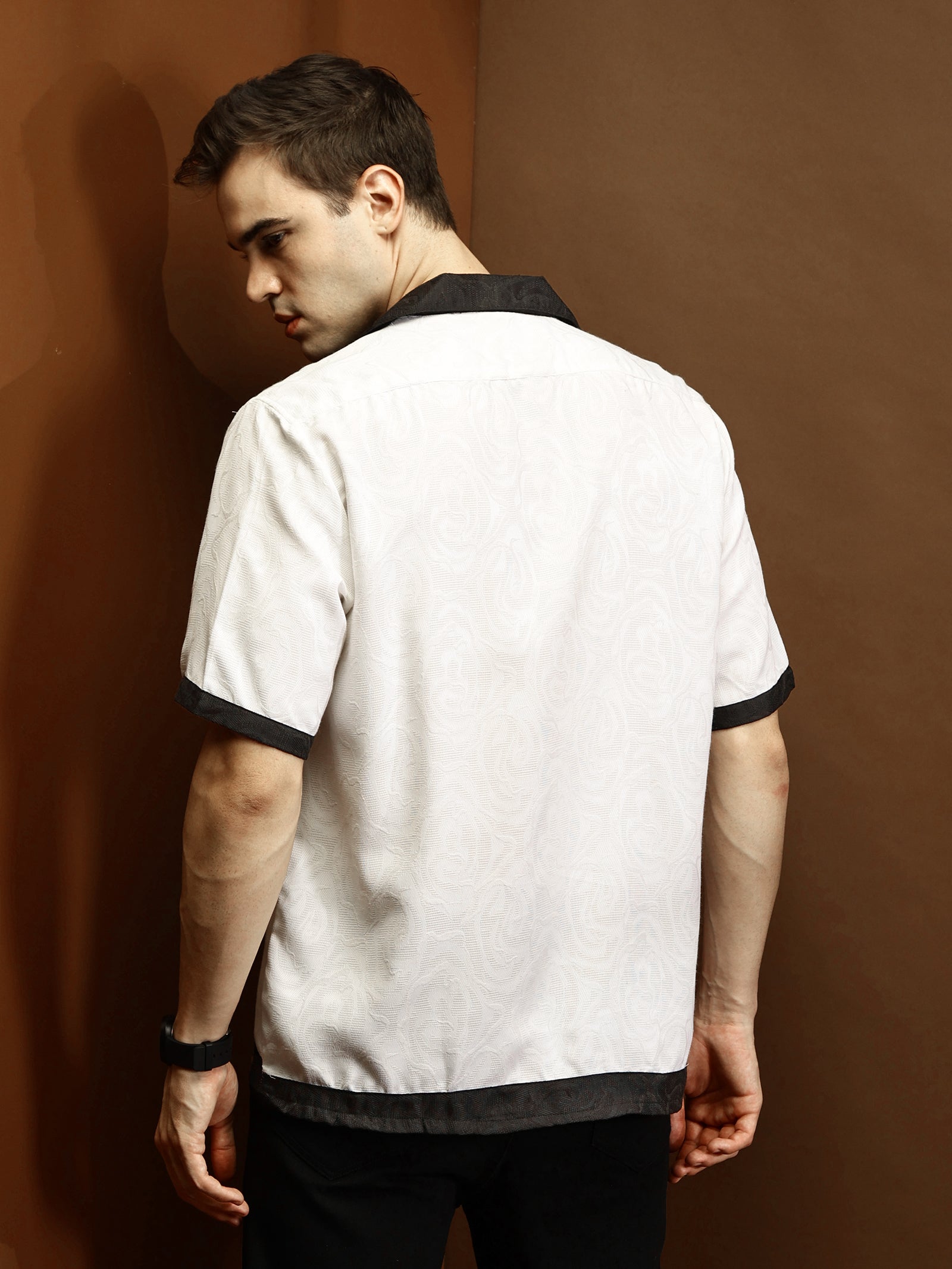 White Self Texture Relaxed Boxy Shirt