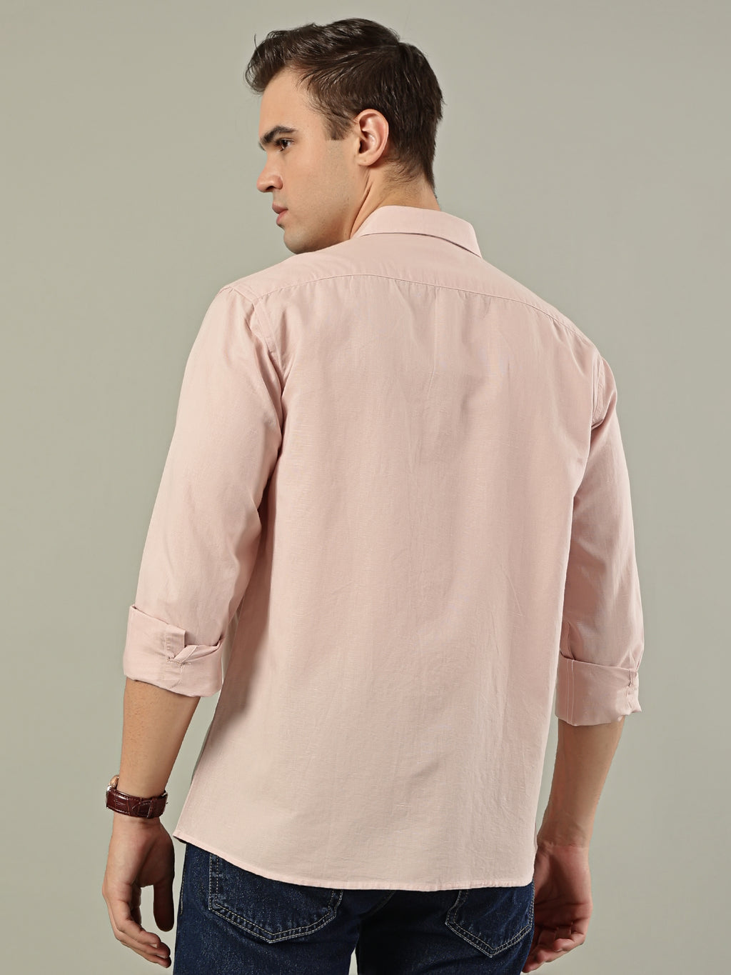 Pink Leaf Linen Blend Embroidery Shirt