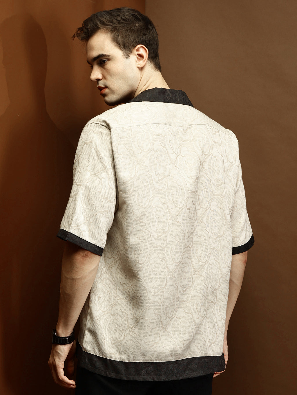 Beige Self Texture Relaxed Boxy Shirt