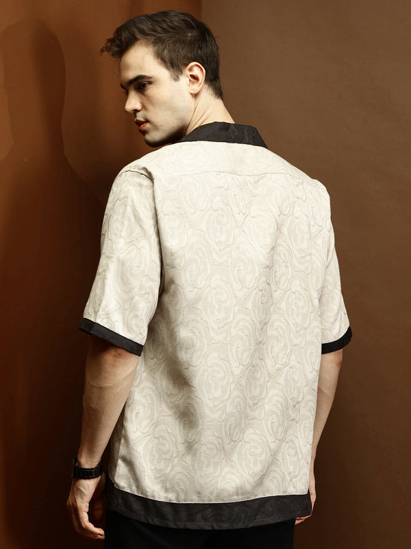Beige Self Texture Relaxed Boxy Shirt