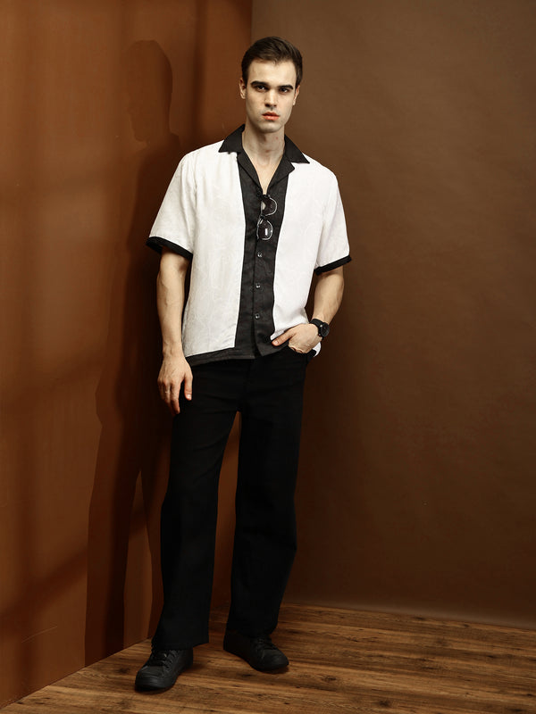 White Self Texture Relaxed Boxy Shirt