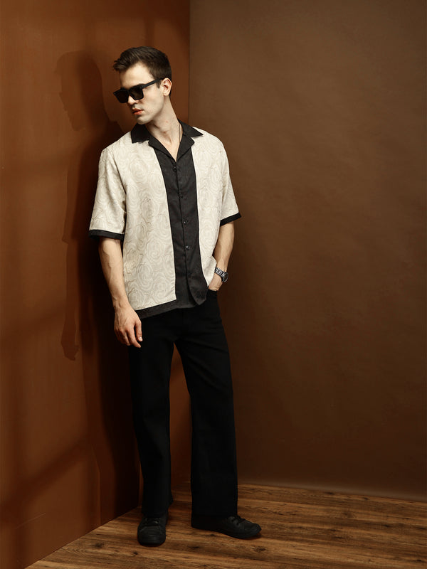Beige Self Texture Relaxed Boxy Shirt