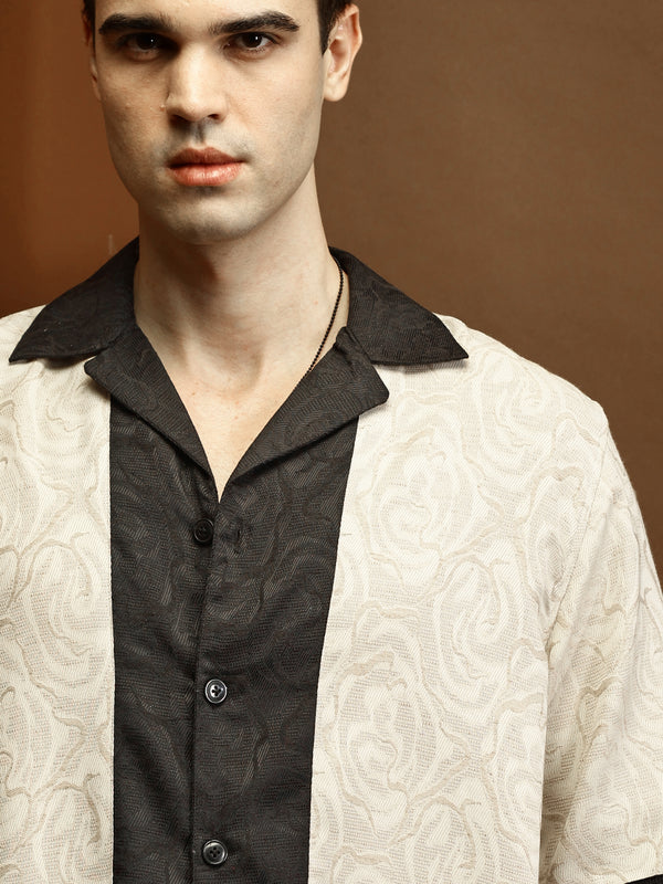 Beige Self Texture Relaxed Boxy Shirt