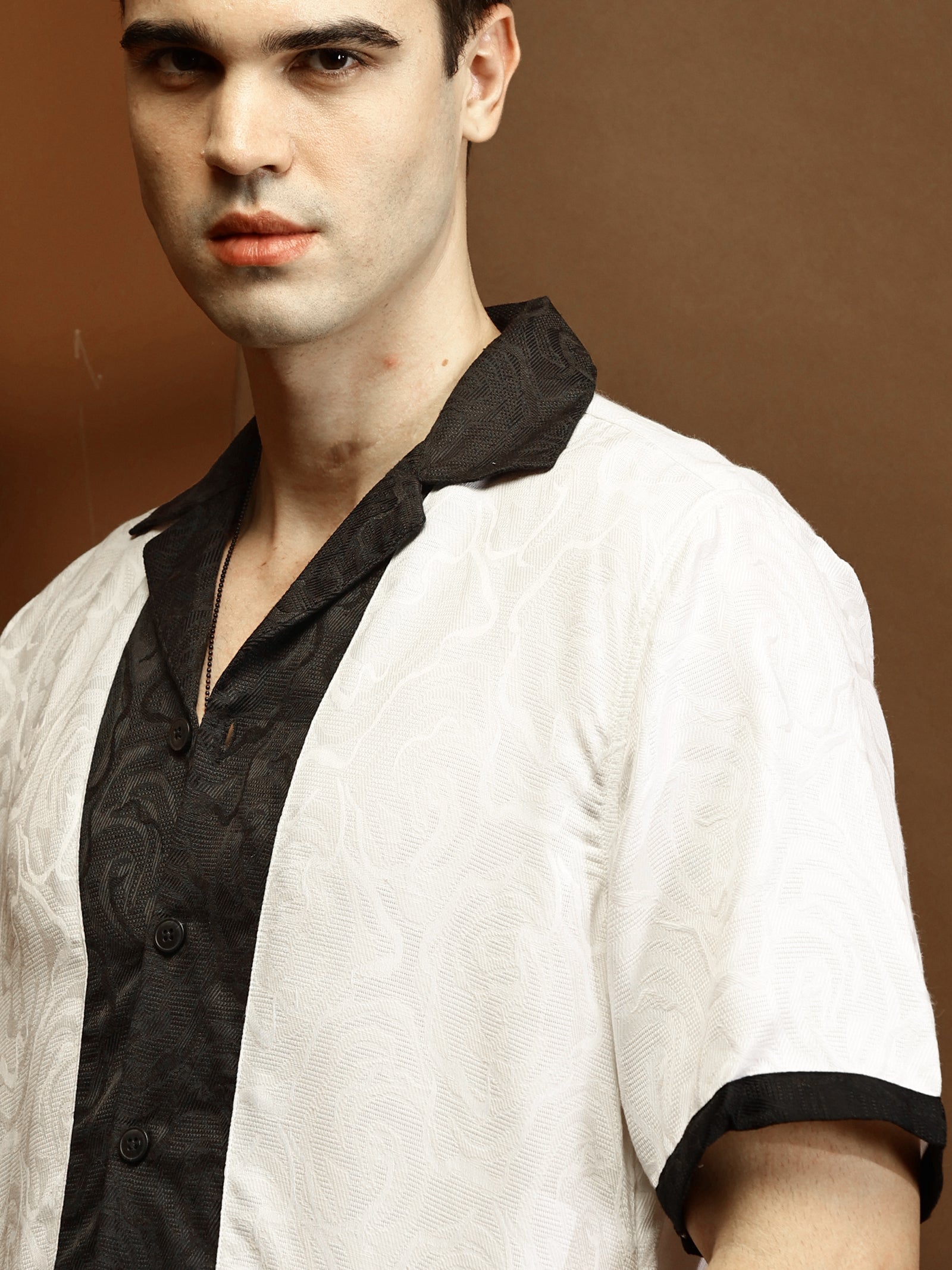 White Self Texture Relaxed Boxy Shirt