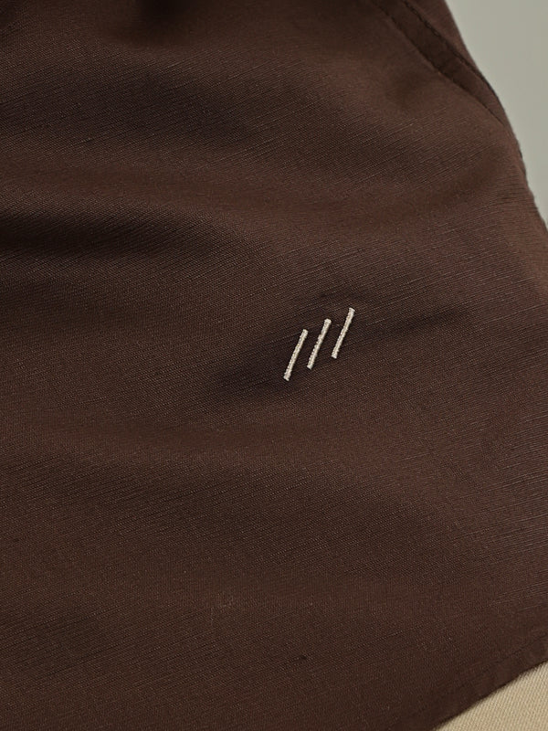 Brown Leaf Linen Blend Embroidery Shirt