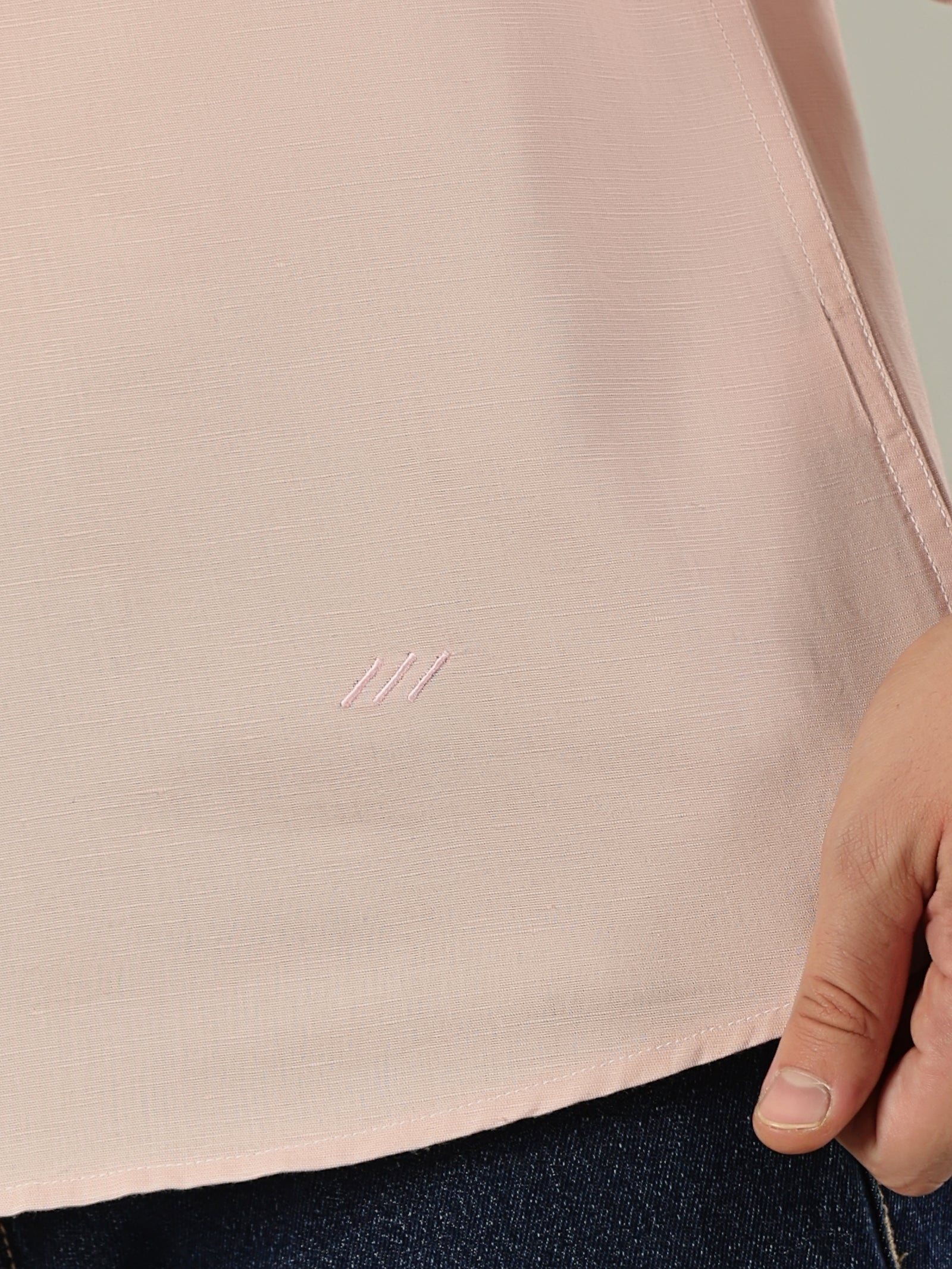 Pink Leaf Linen Blend Embroidery Shirt