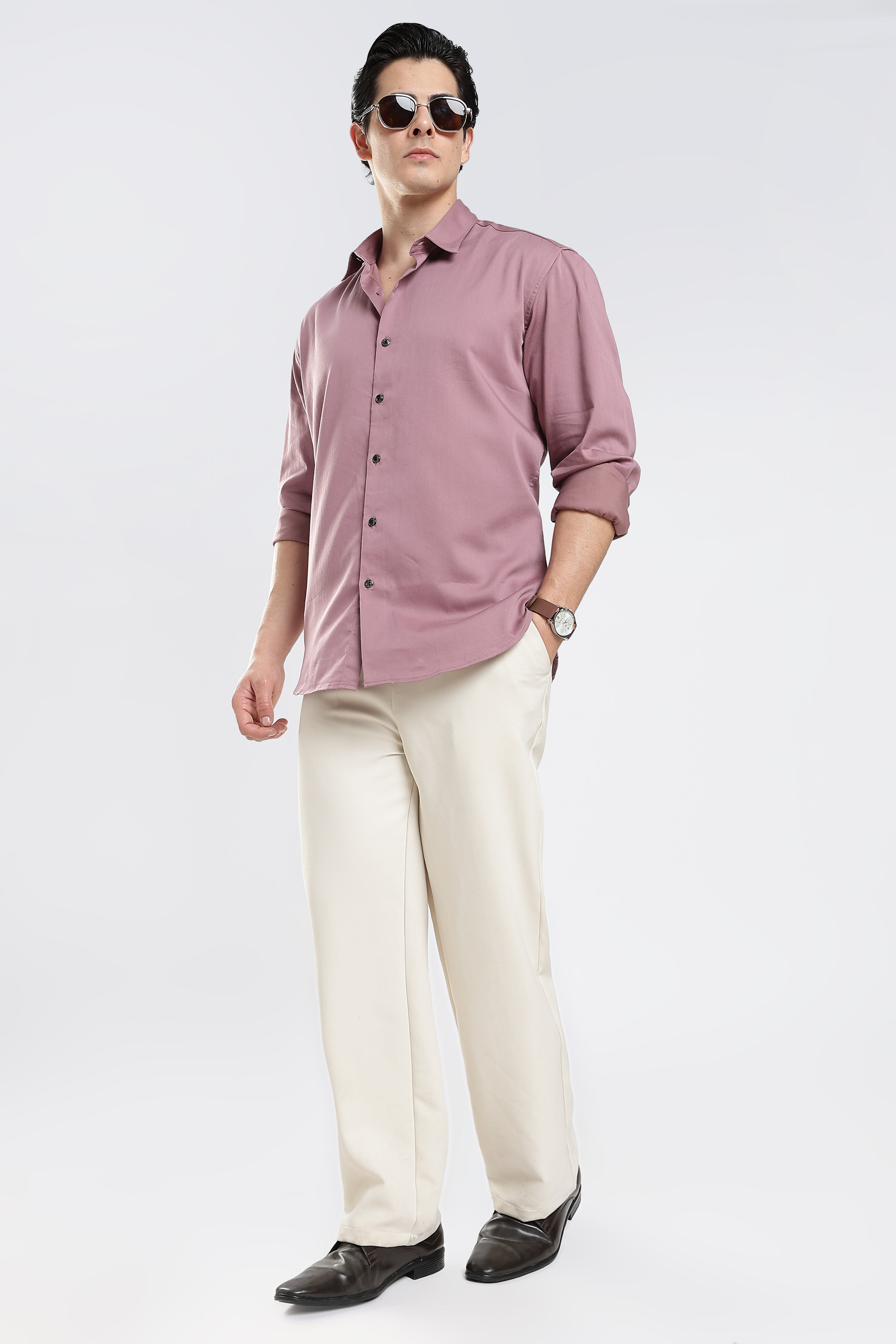 Dusty Rose Cotton Satin Shirt