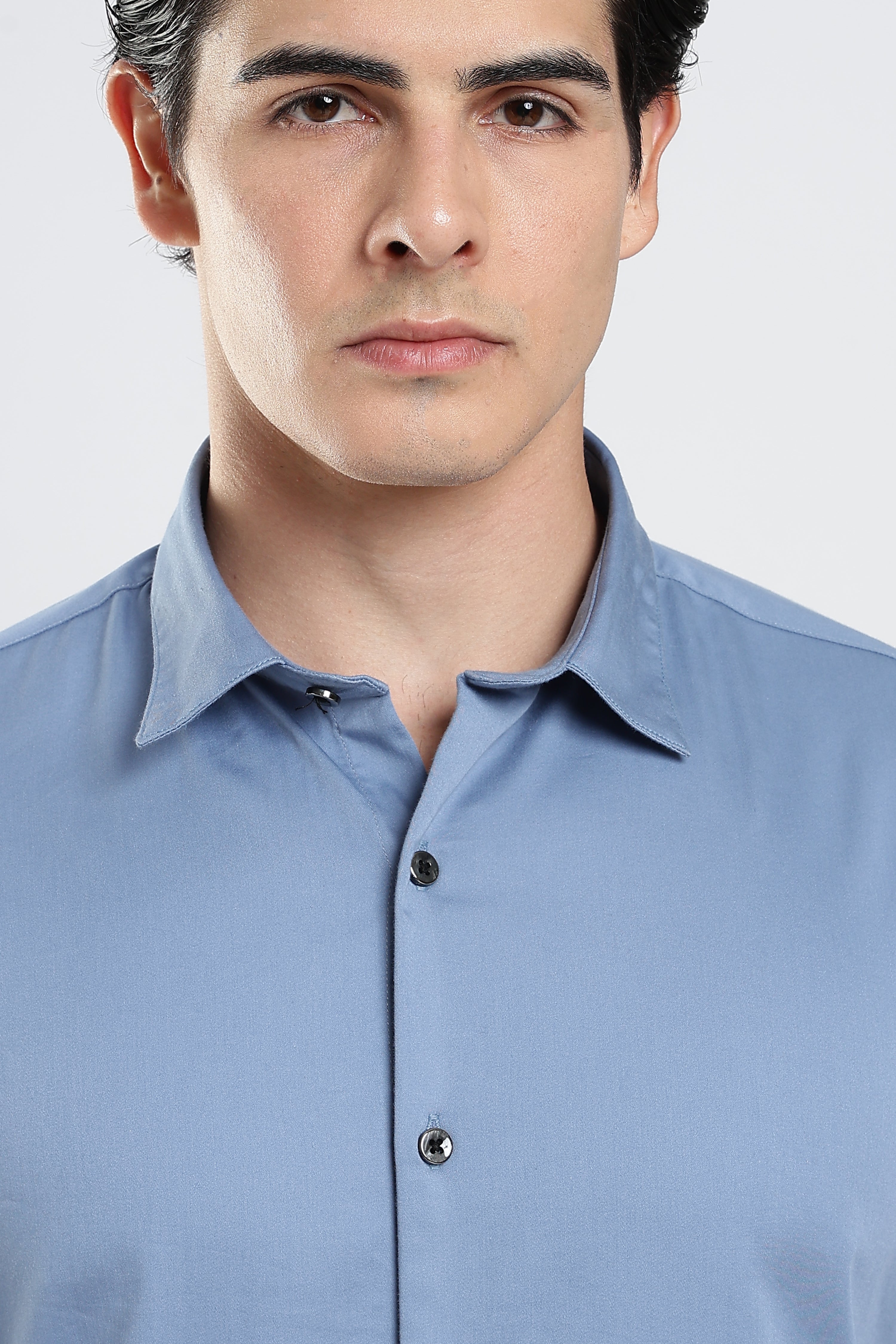 Blue Cotton Satin Shirt