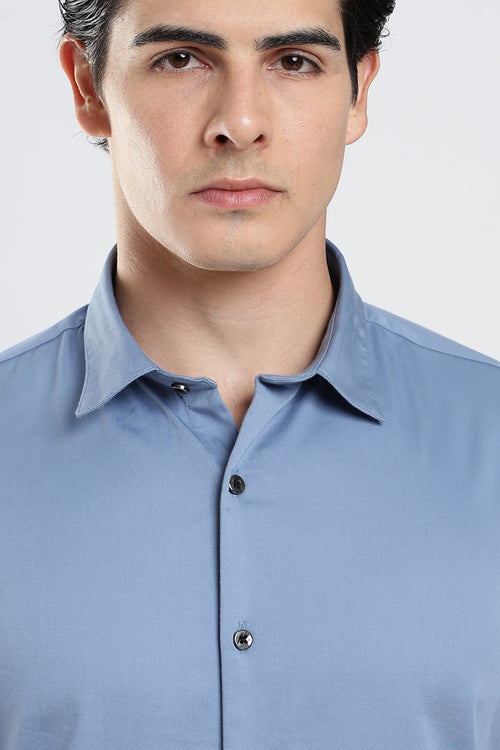 Blue Cotton Satin Shirt
