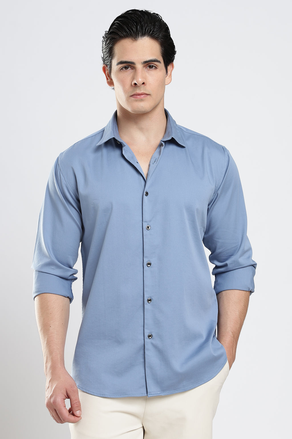 Blue Cotton Satin Shirt