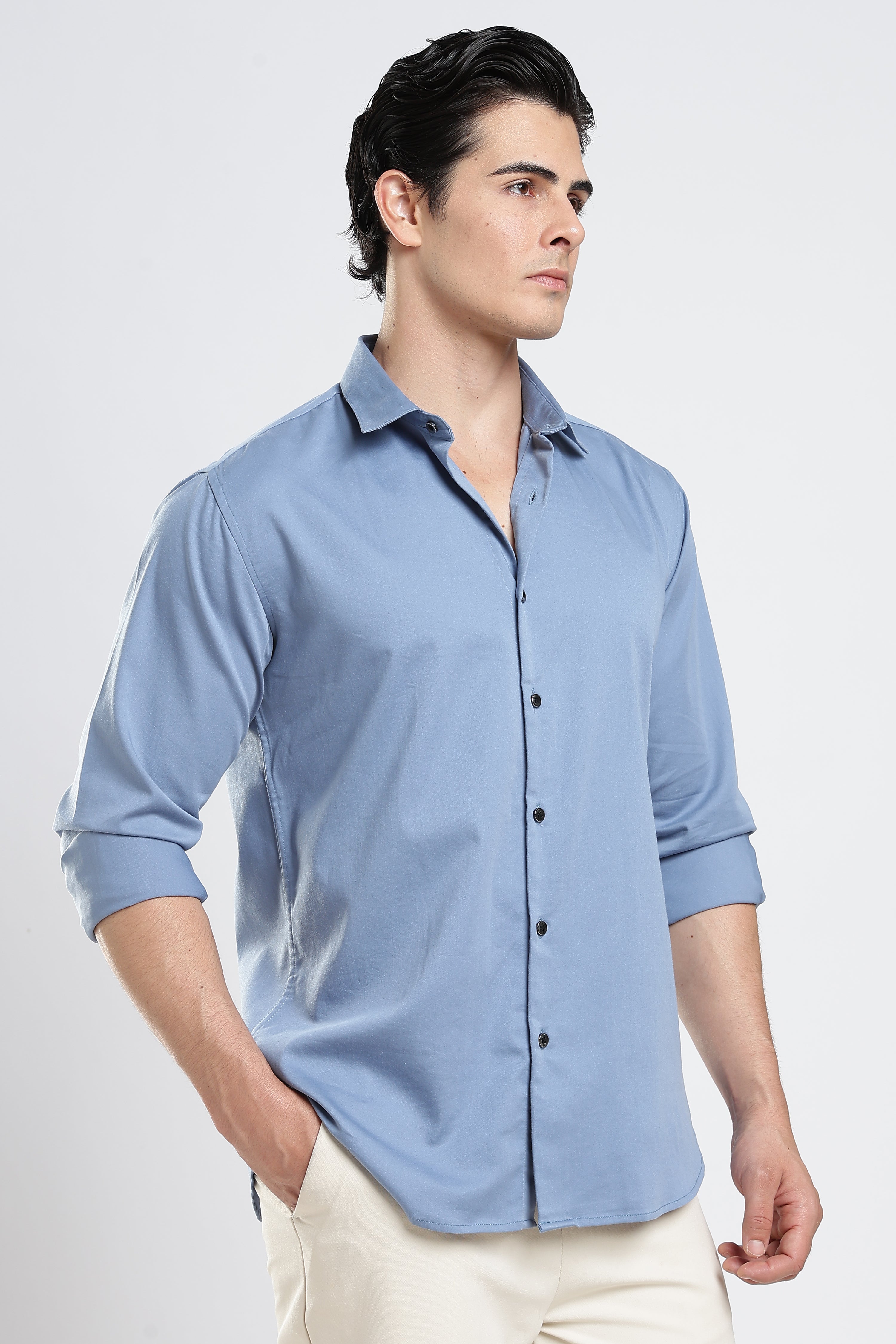 Blue Cotton Satin Shirt