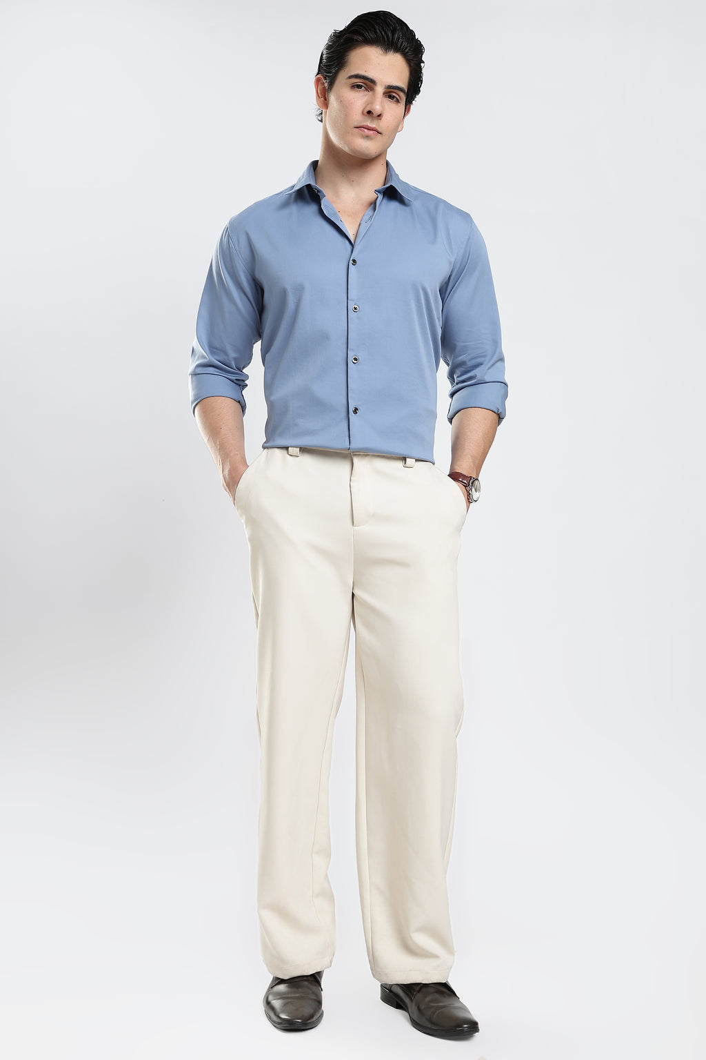 Blue Cotton Satin Shirt