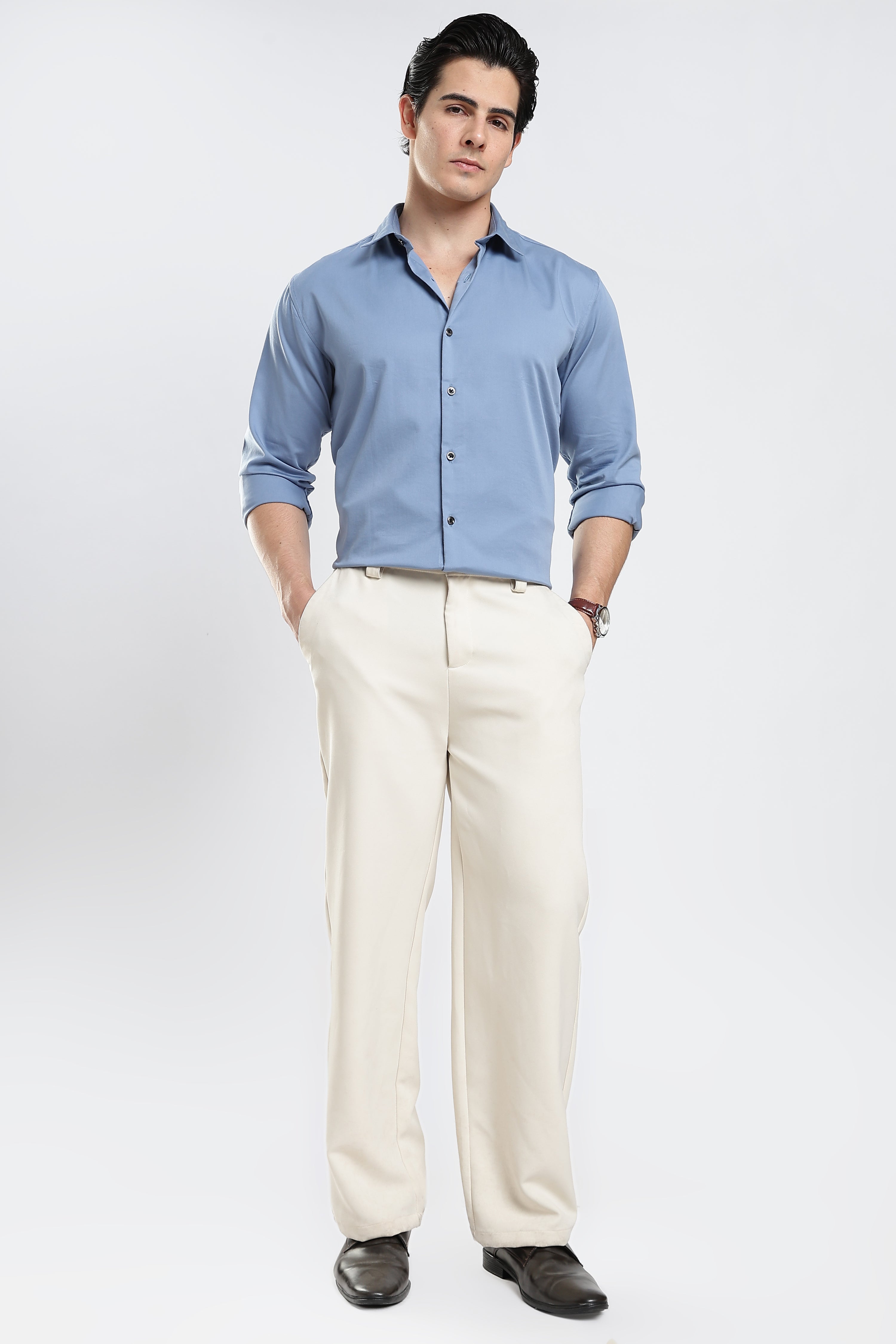 Blue Cotton Satin Shirt