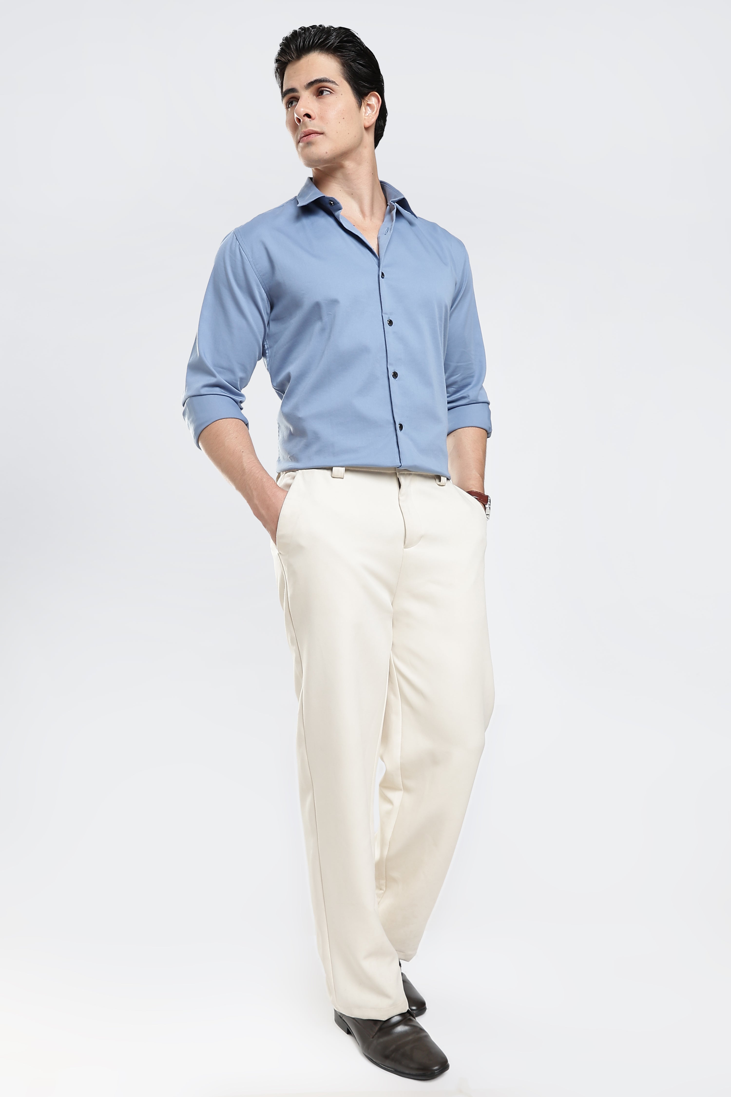 Blue Cotton Satin Shirt