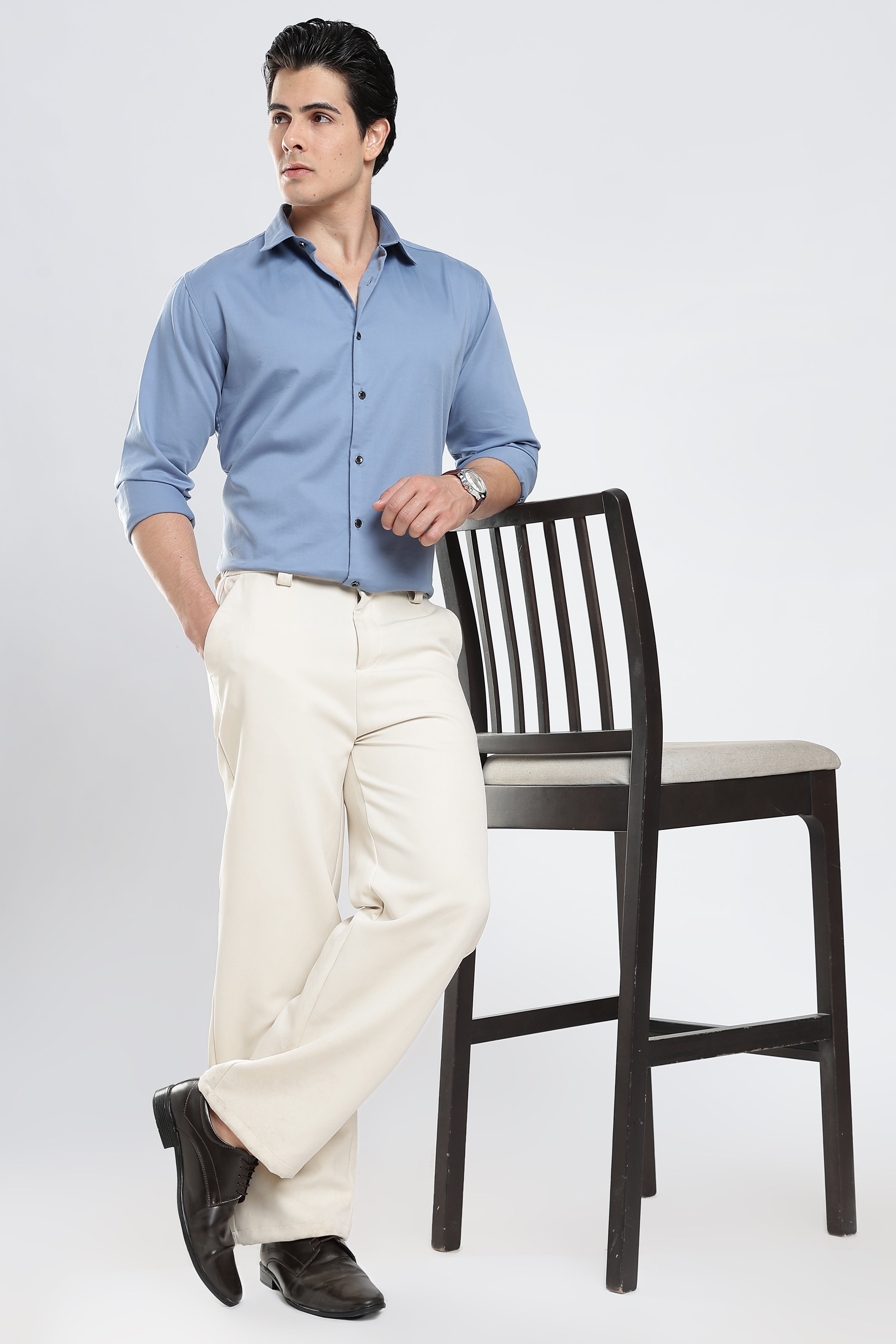 Blue Cotton Satin Shirt