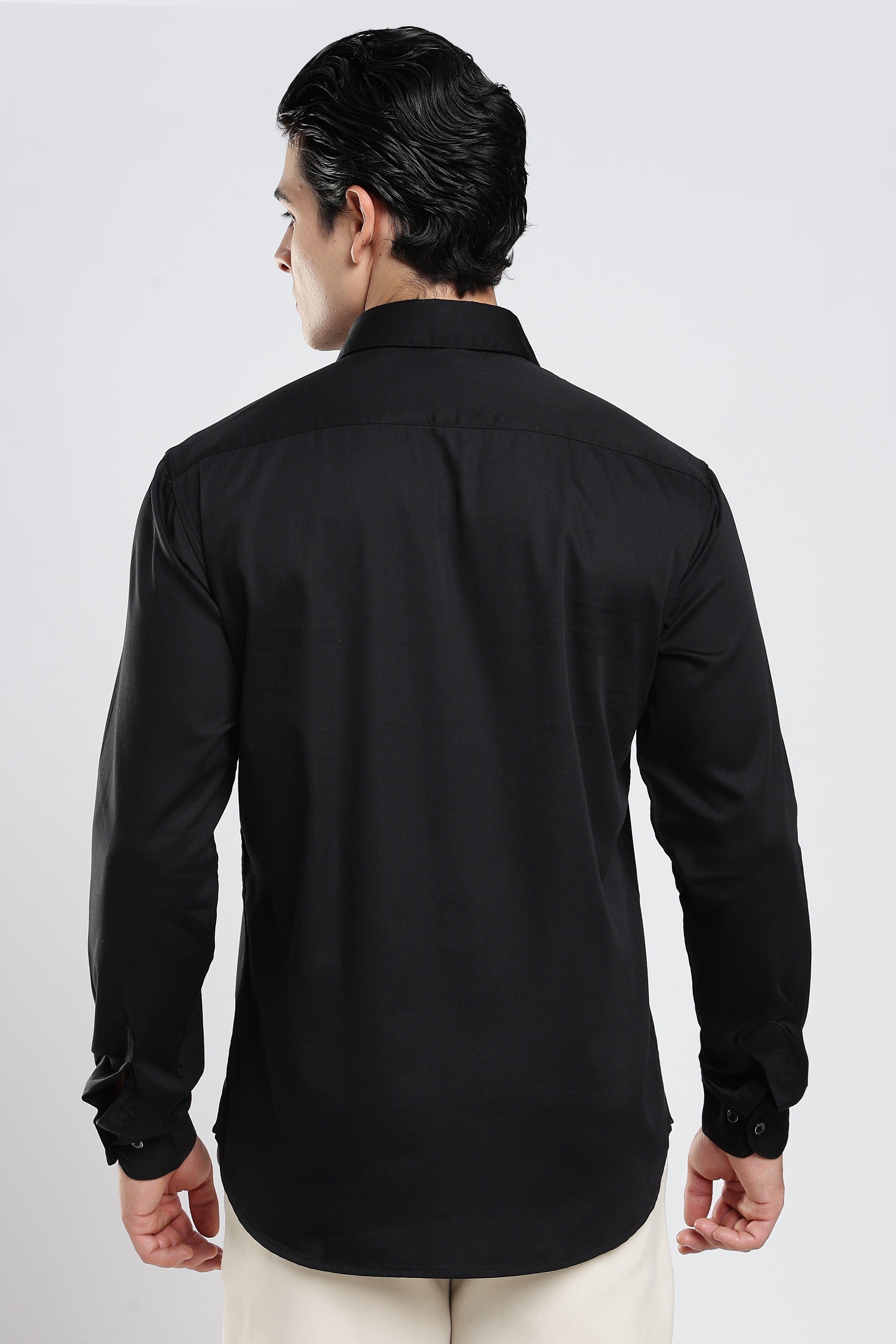 Black Cotton Satin Shirt