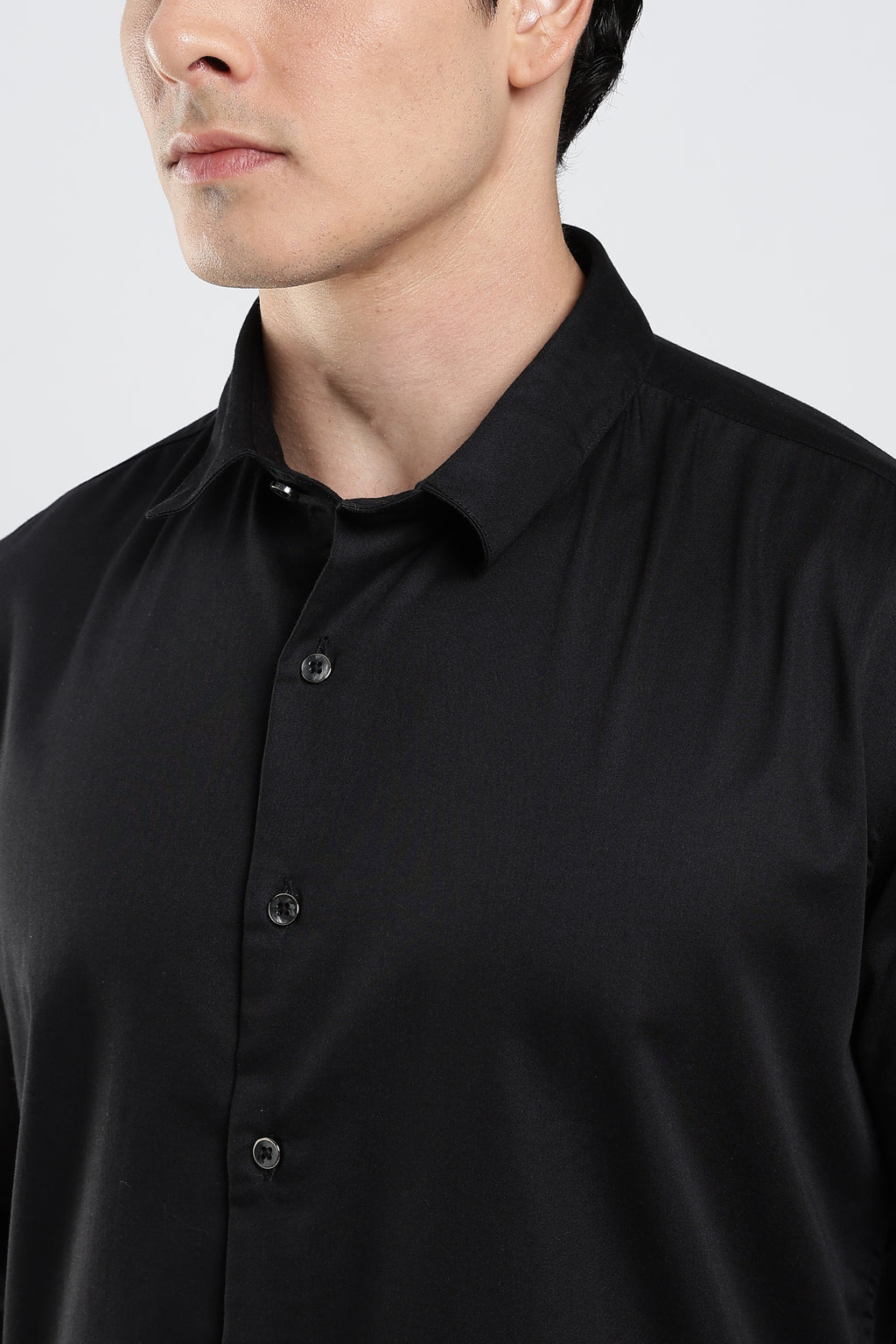 Black Cotton Satin Shirt