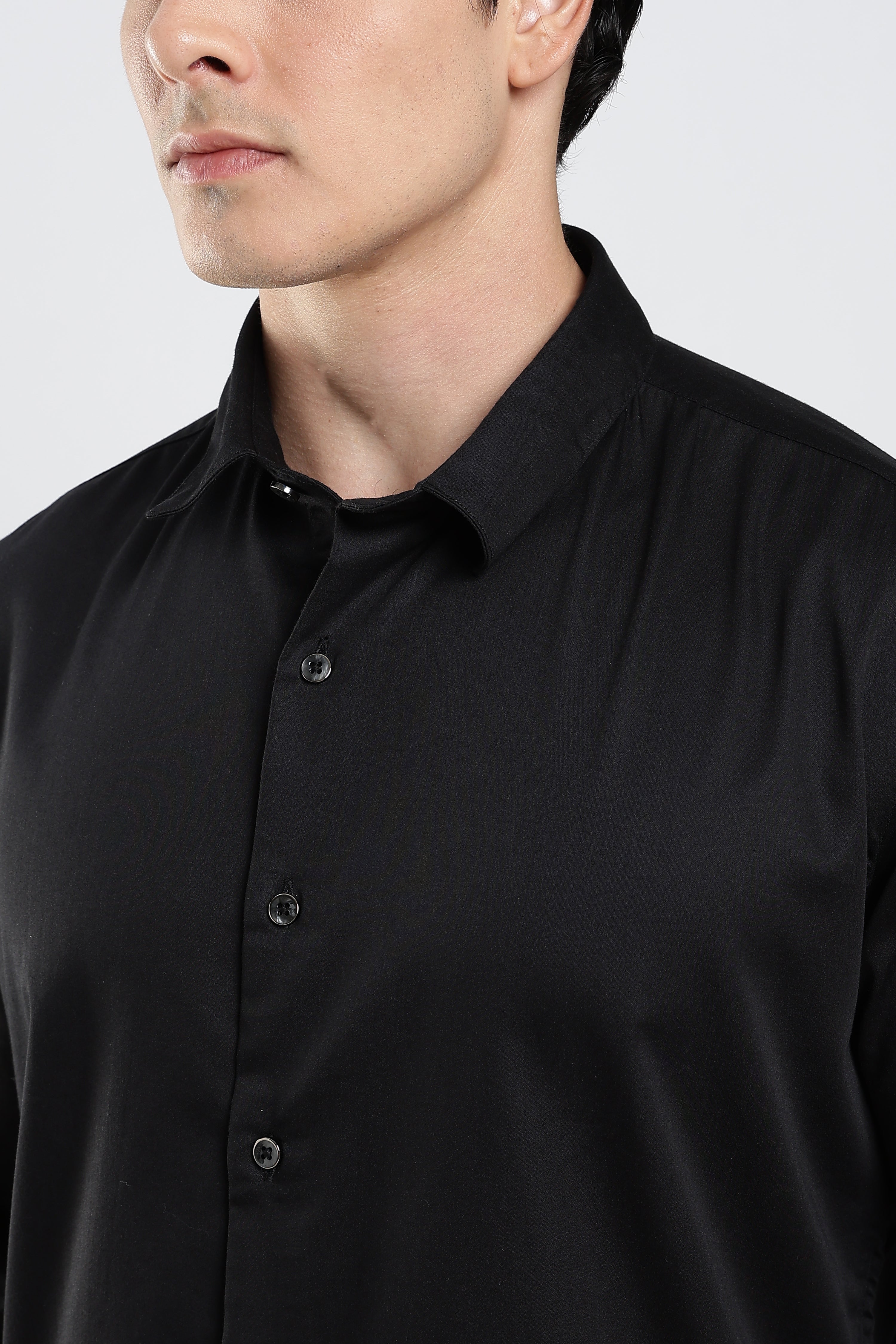 Black Cotton Satin Shirt