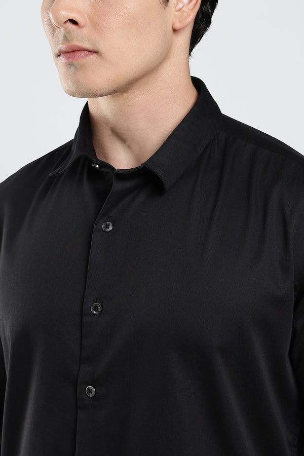 Black Cotton Satin Shirt