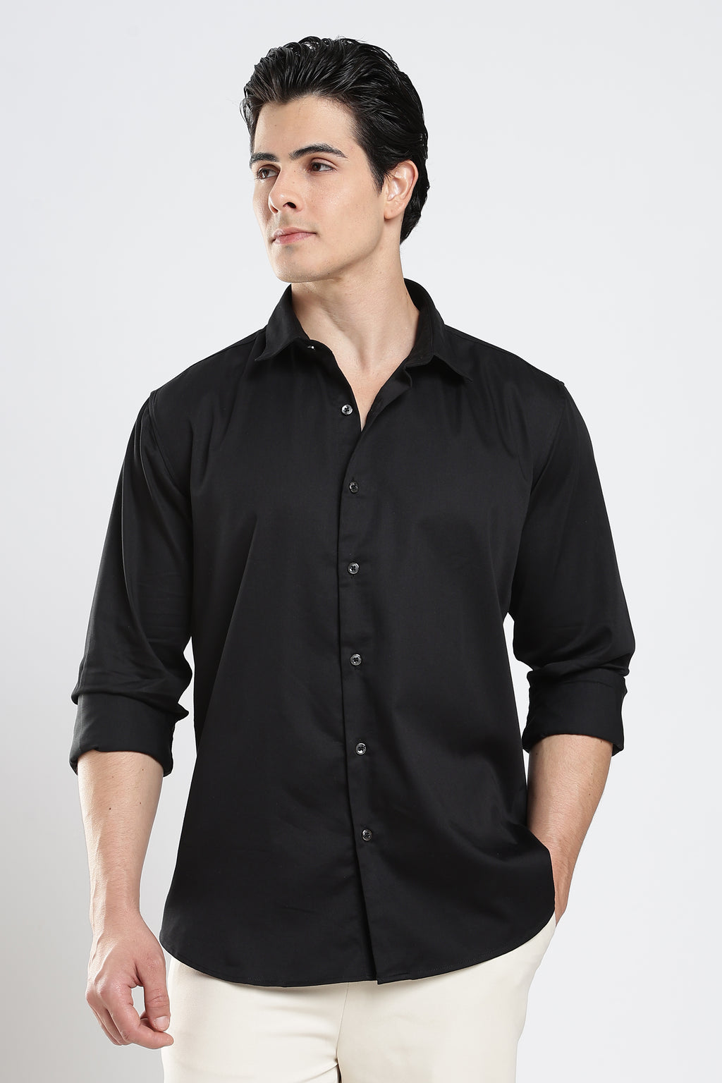 Black Cotton Satin Shirt