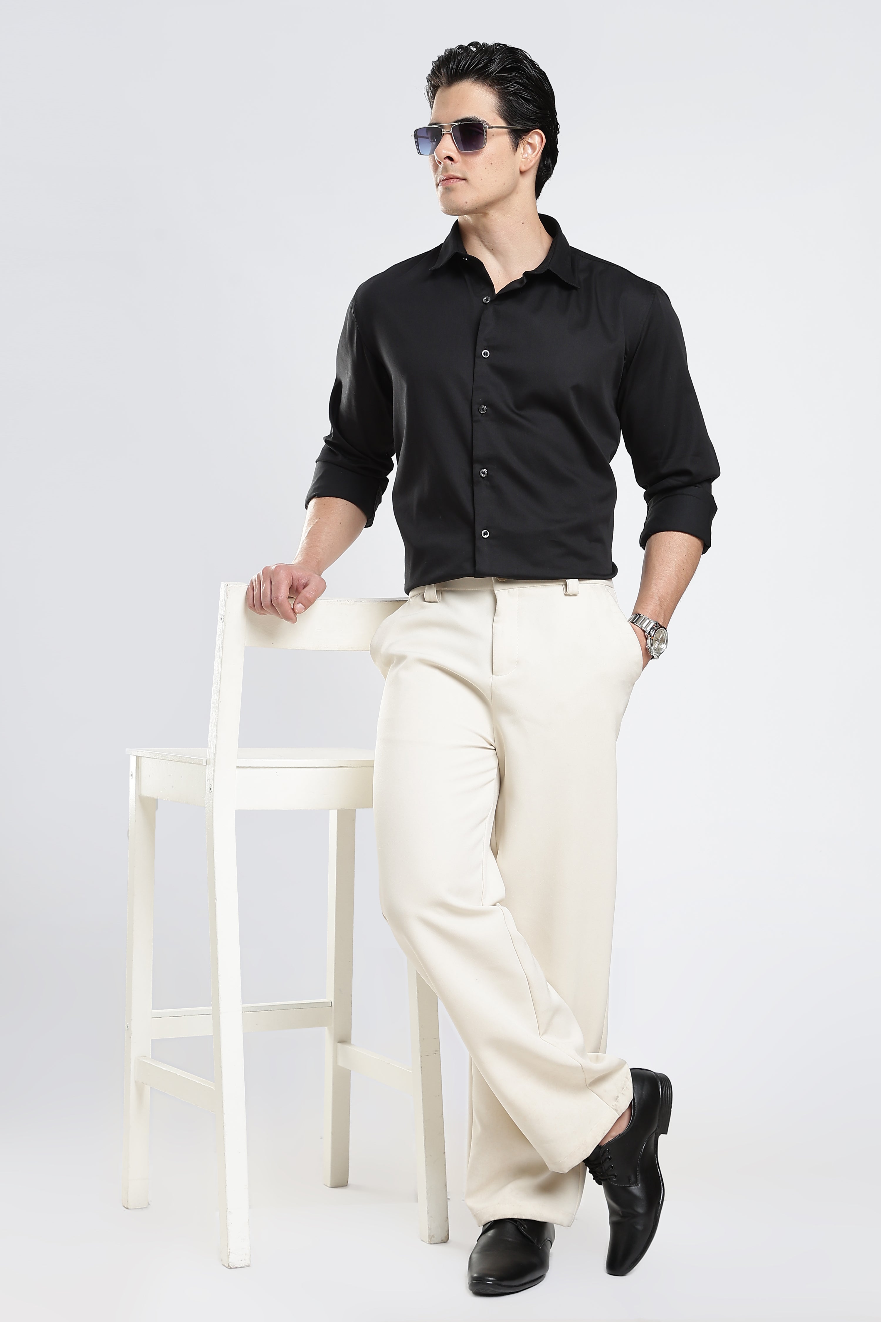 Black Cotton Satin Shirt