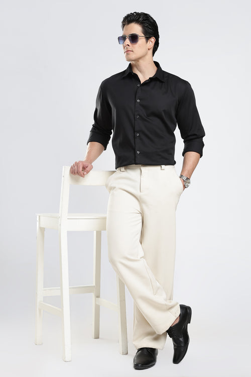 Black Cotton Satin Shirt