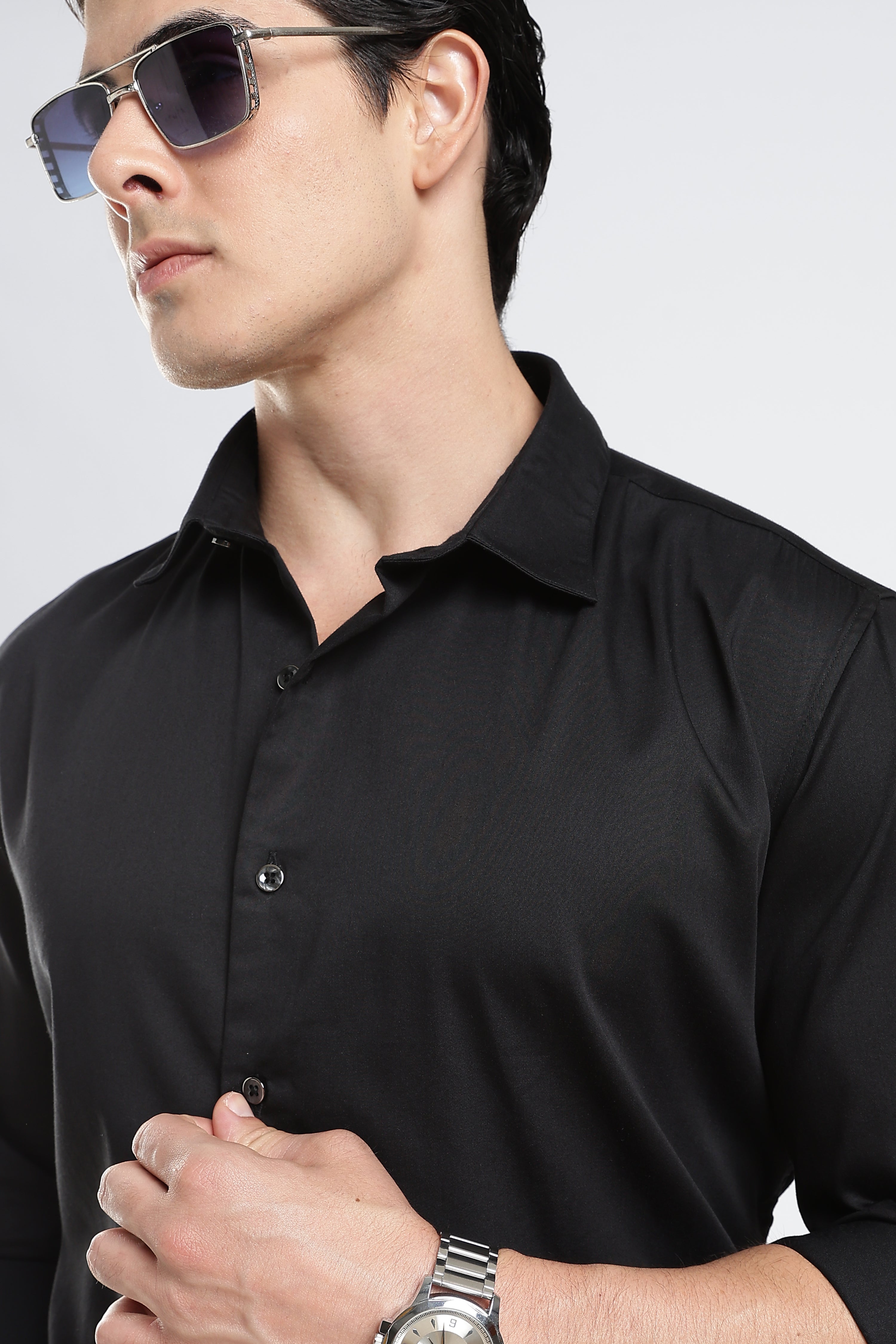 Black Cotton Satin Shirt