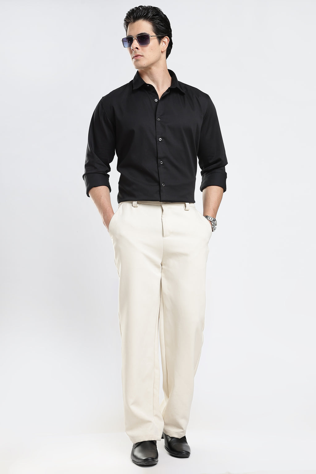 Black Cotton Satin Shirt