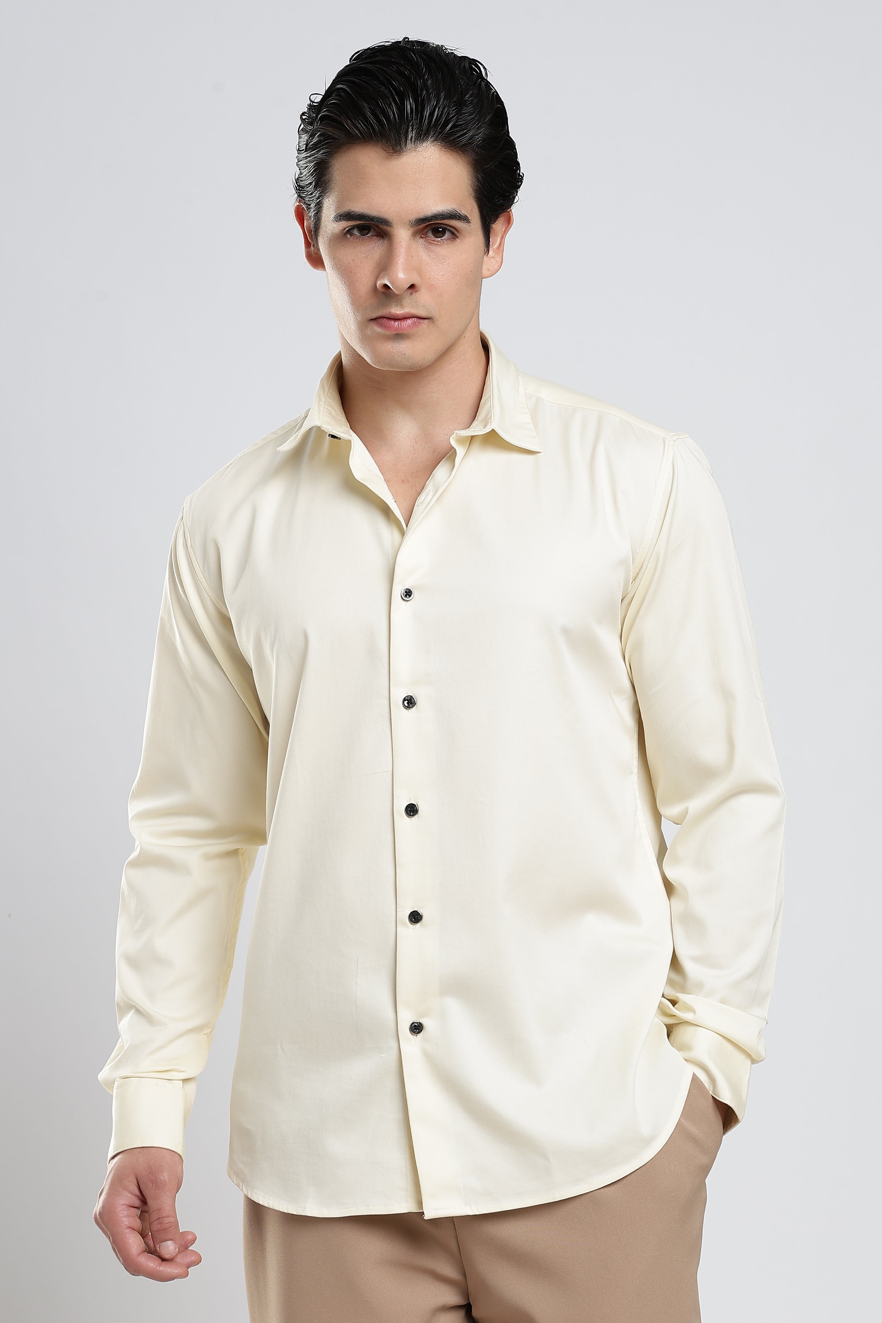 Ivory Cream Cotton Satin Shirt